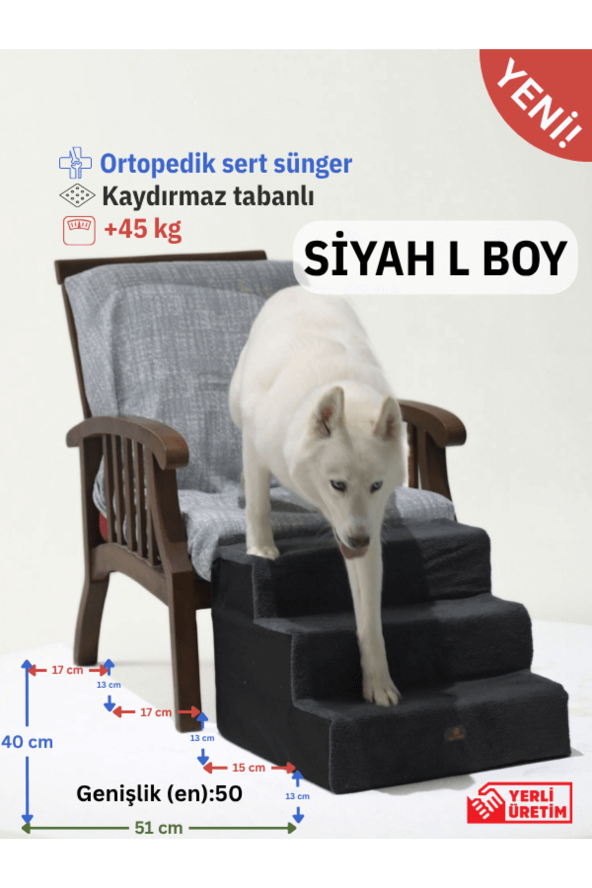 پله حیوانات خانگی هالیداگ Holidog، مدل پله‌ای ارتوپدی با اسفنج سفت و زیپ‌دار، مشکی