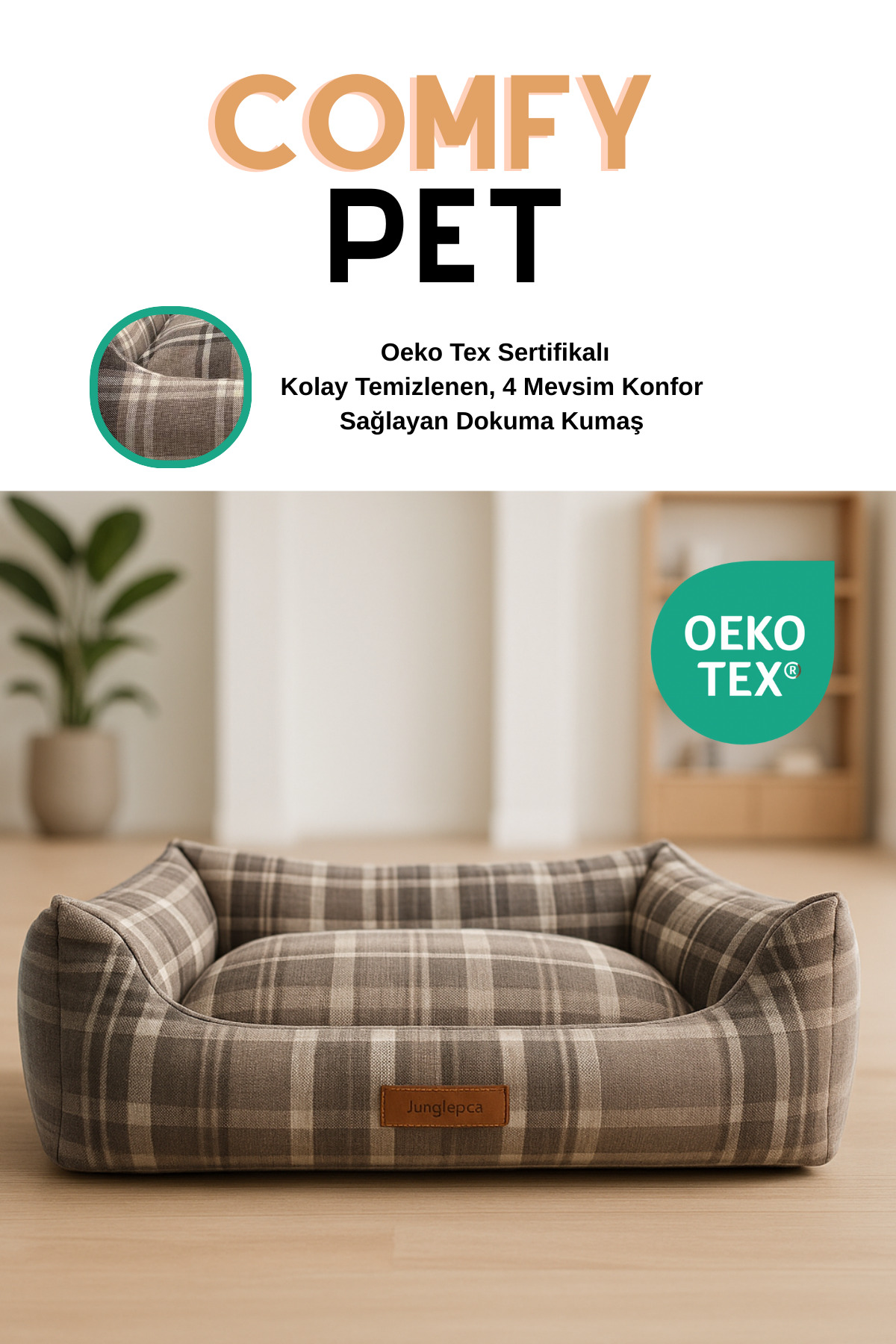جای خواب گربه و سگ جونگولیکا پت پروداکتس Jungolica Pet Products Comfy Pet مدل JPP85، پارچه بافته‌شده، تشک جداشونده، بژ