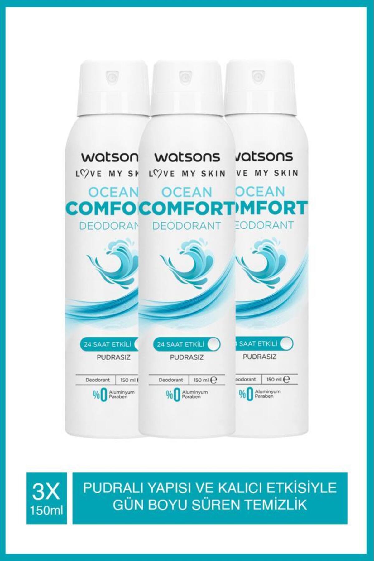 اسپری دئودورانت مردانه واتسونز Watsons مدل Ocean Comfort، بدون پودر، بسته ۳ عددی 150ml
