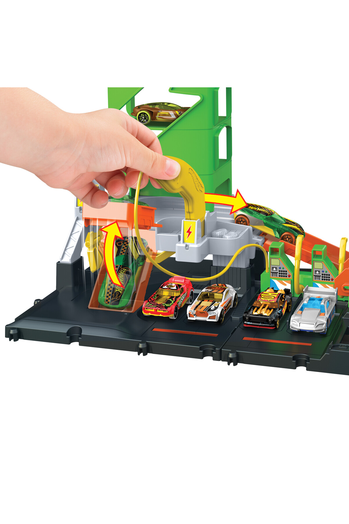 ست بازی پلی ایستگاه شارژ خودروی الکتریکی و ماشین اسباب HTN79 در مقیاس 1:64 از ترکیه HOT WHEELS