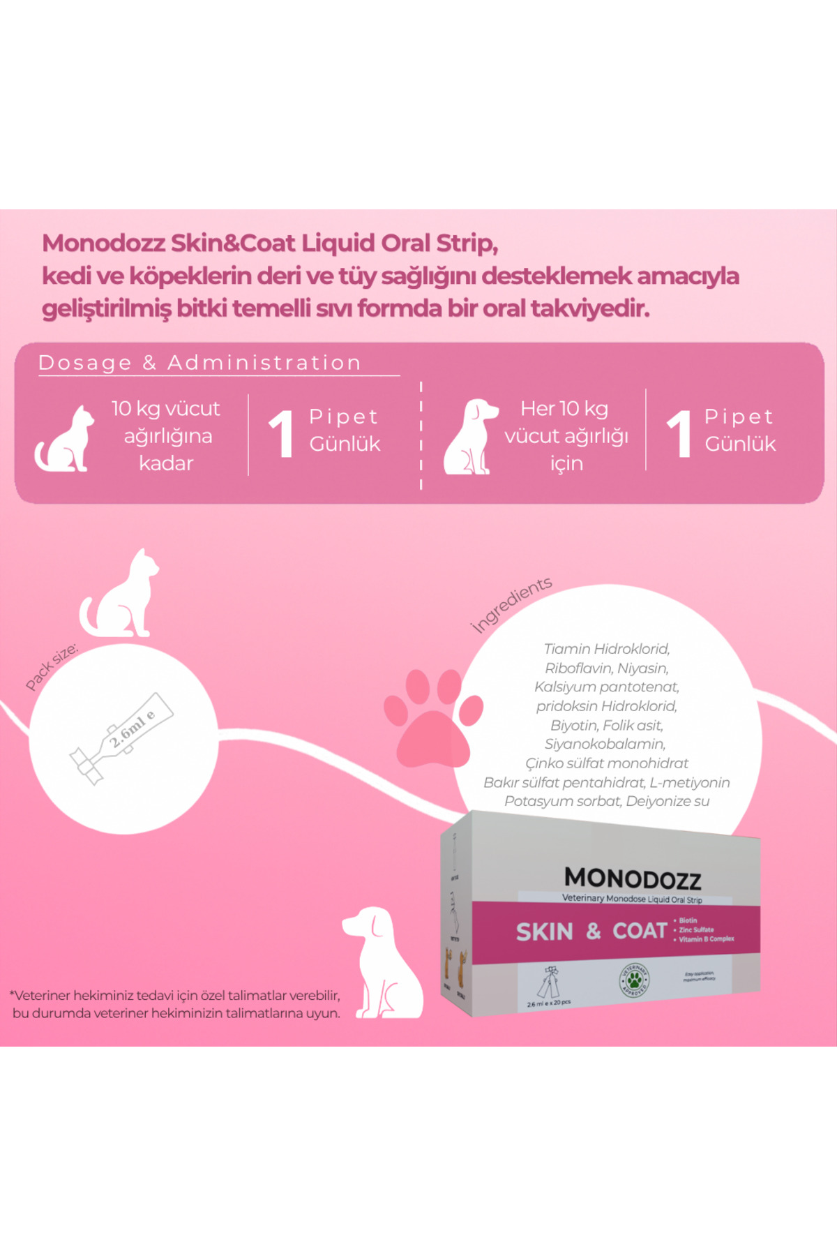 نوار خوراکی مایع مولتی‌ویتامین گربه و سگ SKIN&COAT مونودوز MONODOZZ مدل 010