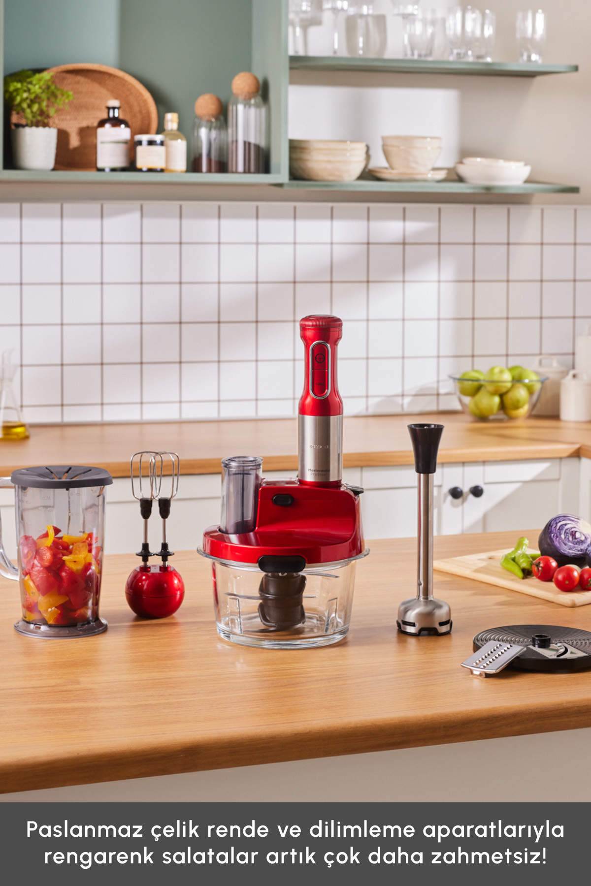 ست مخلوط کن غذاساز شیشه ای MASTERMAID PROSTEEL GLASS LONG FEET 6 BLADES 2500 W IMPERIAL RED اورجینال Karaca