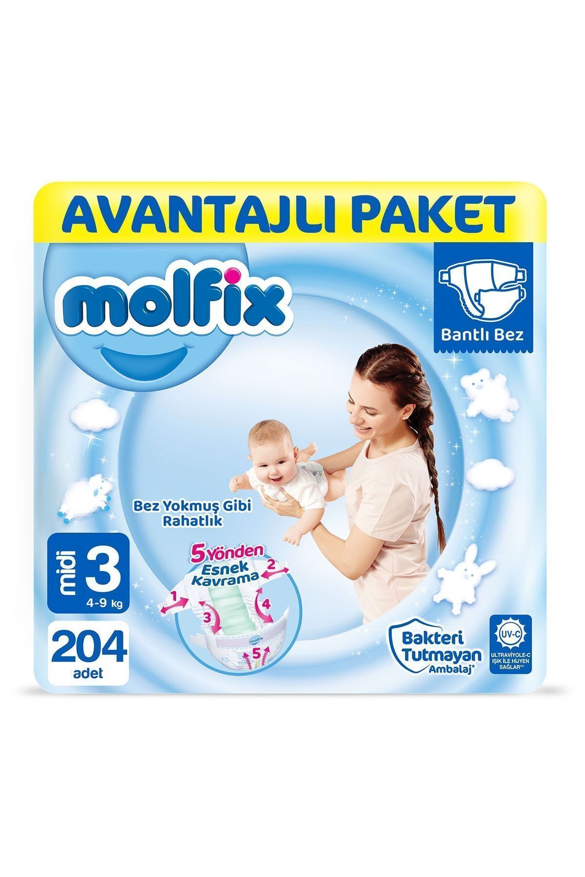 پوشک بچه بسته مزیت میدی سایز 3 204 عدد اورجینال Molfix