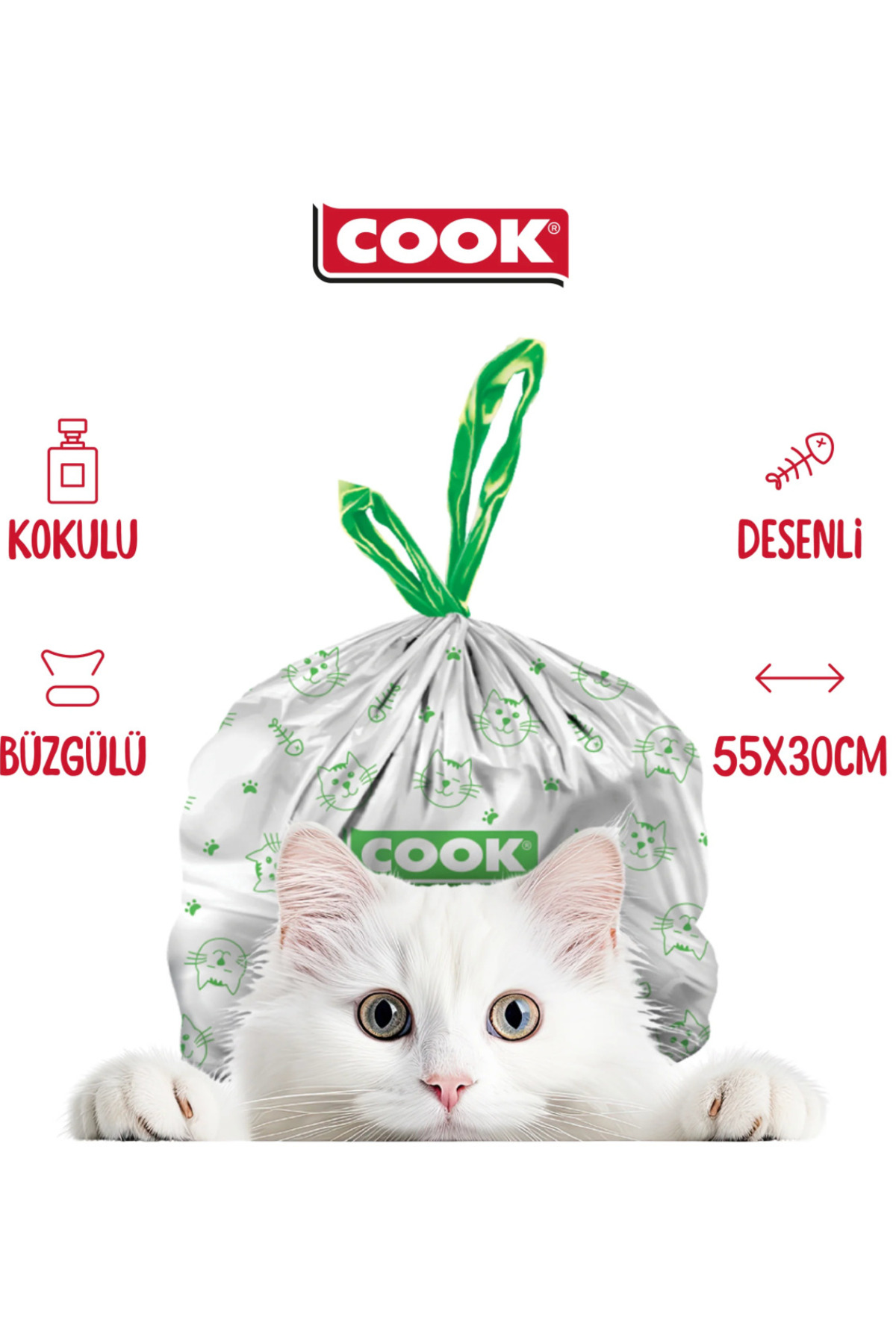 کیسه جمع‌آوری فضولات گربه کوک COOK، بنددار با رایحه صابون، ۲۰ عددی