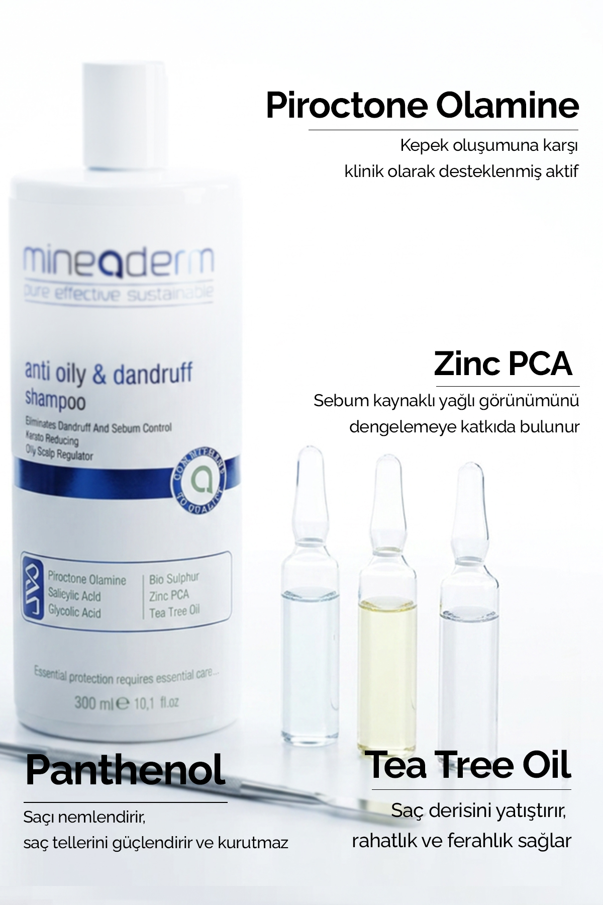 شامپوی ضد شوره مخصوص موهای چرب با حجم 300 میلی لیتر mineaderm
