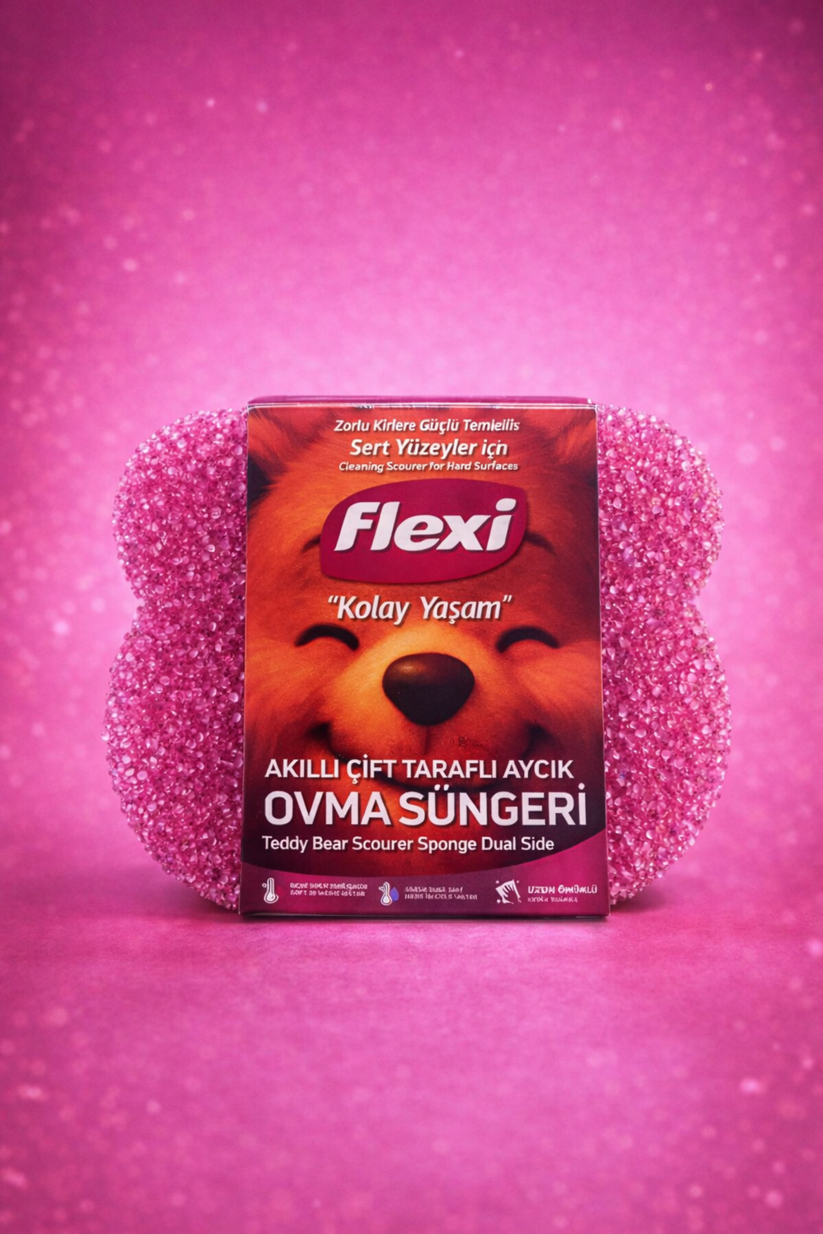 اسفنج سابنده دوطرفه طرح خرس عروسکی فلکسی Flexi، نرم در آب گرم و سفت در آب سرد