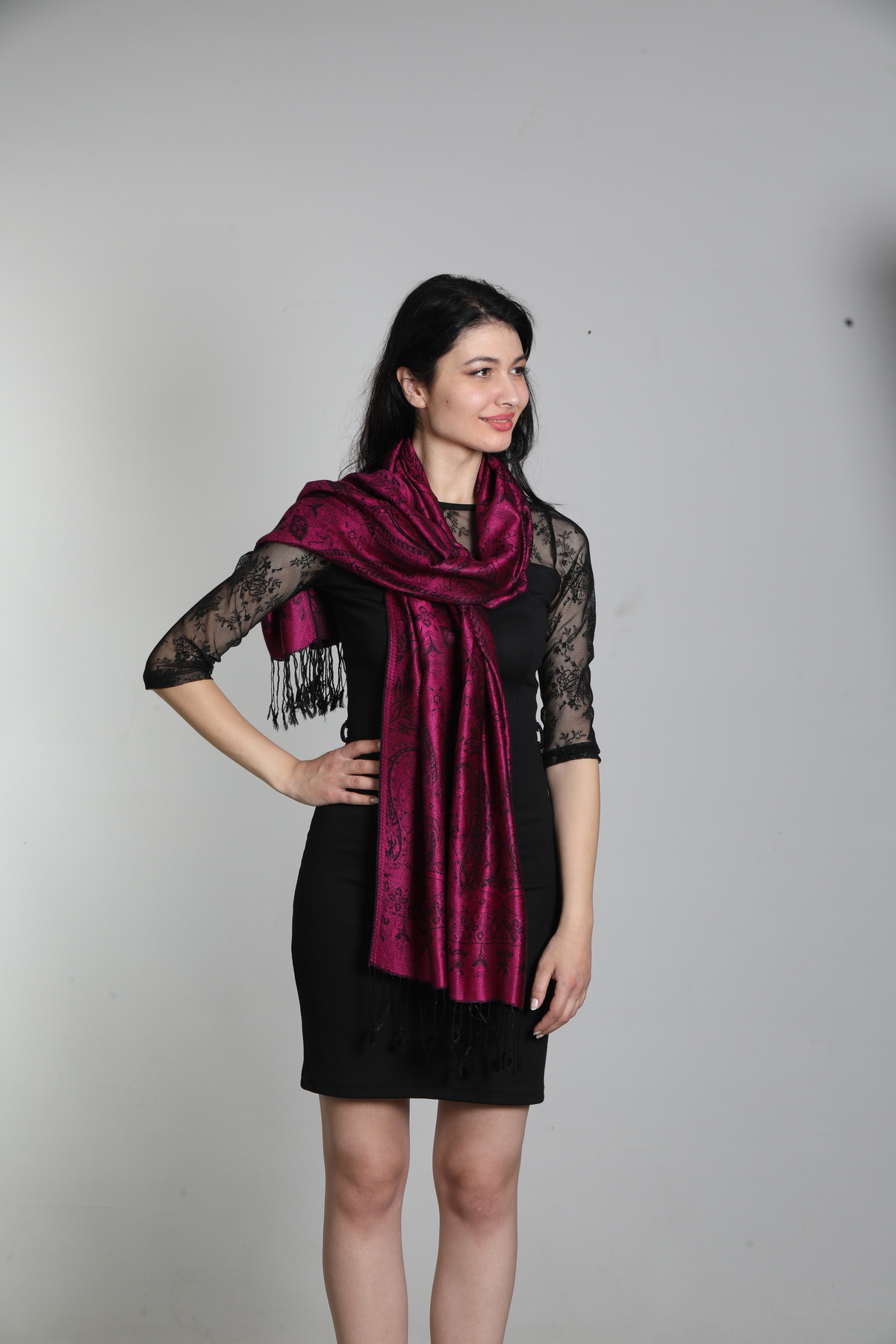 شال ابریشم ۱۰۰٪ دوطرفه فوشیا چندرنگ میستیک Mystic مدل MS-417 زنانه