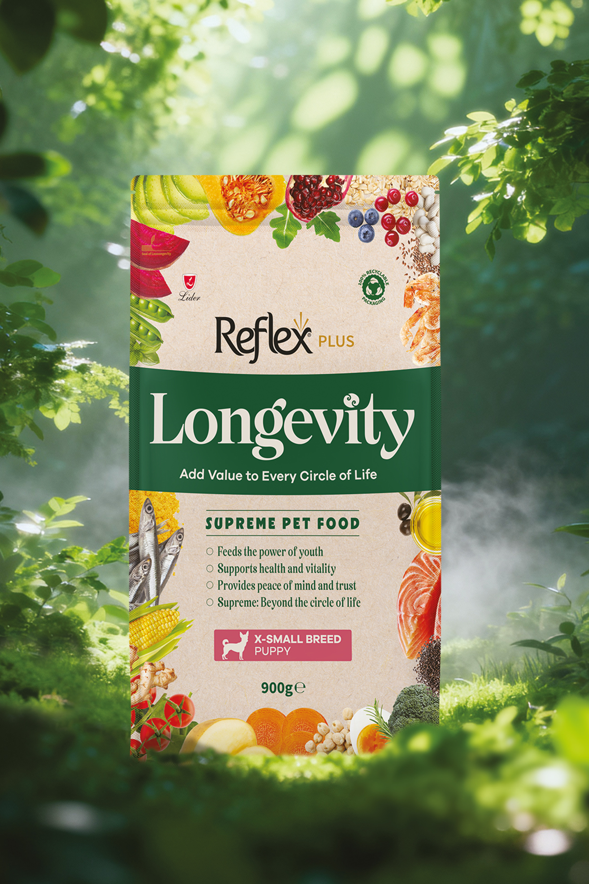 غذای خشک توله‌سگ نژاد بسیار کوچک رفلکس Reflex Plus Longevity با طعم مرغ، ۹۰۰ گرم