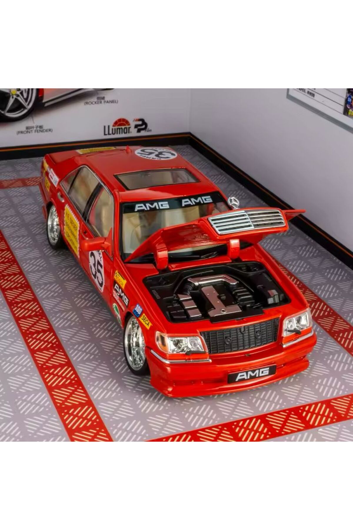 مدل خودرو مرسدس بنز 300 SEL ماشین قرمز W140 AMG 6.3 320SEL DIECAST با صدا و نور اورجینال scntoys