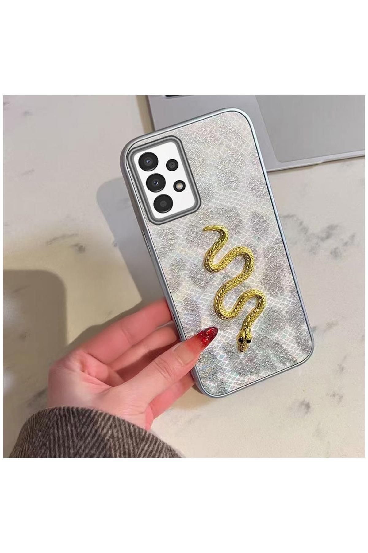 کاور و قاب سامسونگ GALAXY A32 سازگار ZEBANA GOLDEN SERPENT سیلیکونی خاکستری اورجینال Zebana