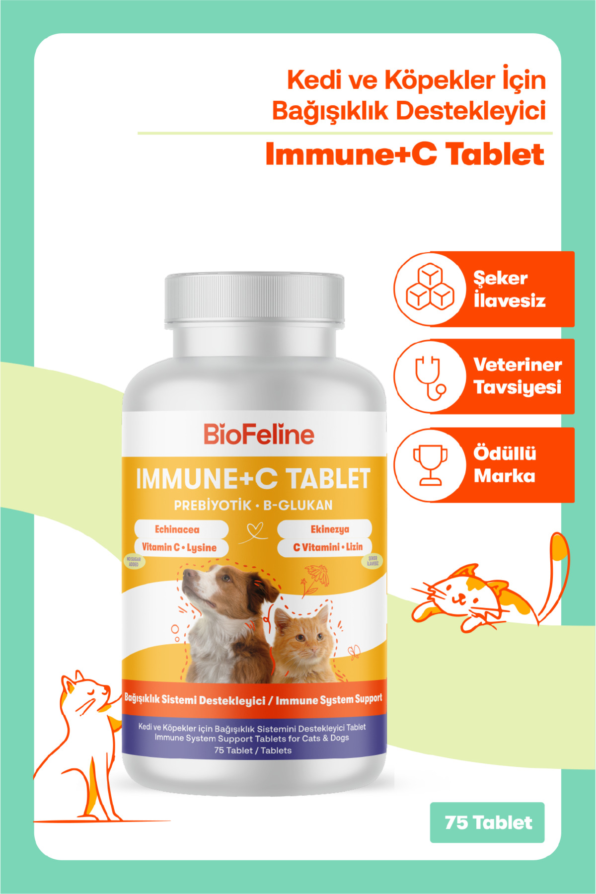 مجموعه قرص گربه و سگ بایوفلین BioFeline؛ گلوکزامین، ادراری، Immune C و MSM