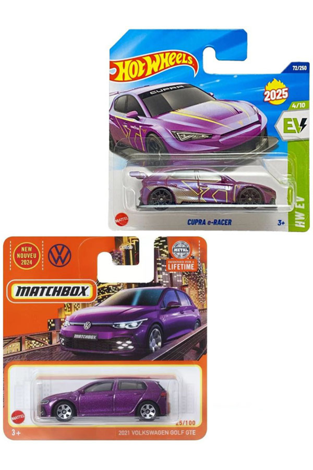 ماشین اسباب بازی 2 وسیله نقلیه مجموعه MATCHBOX 2021 VOLKSWAGEN GOLF GTE & HOT WHEELS CUPRA E RACER 1 64 هات ویلز اورجینال HOT WHEELS