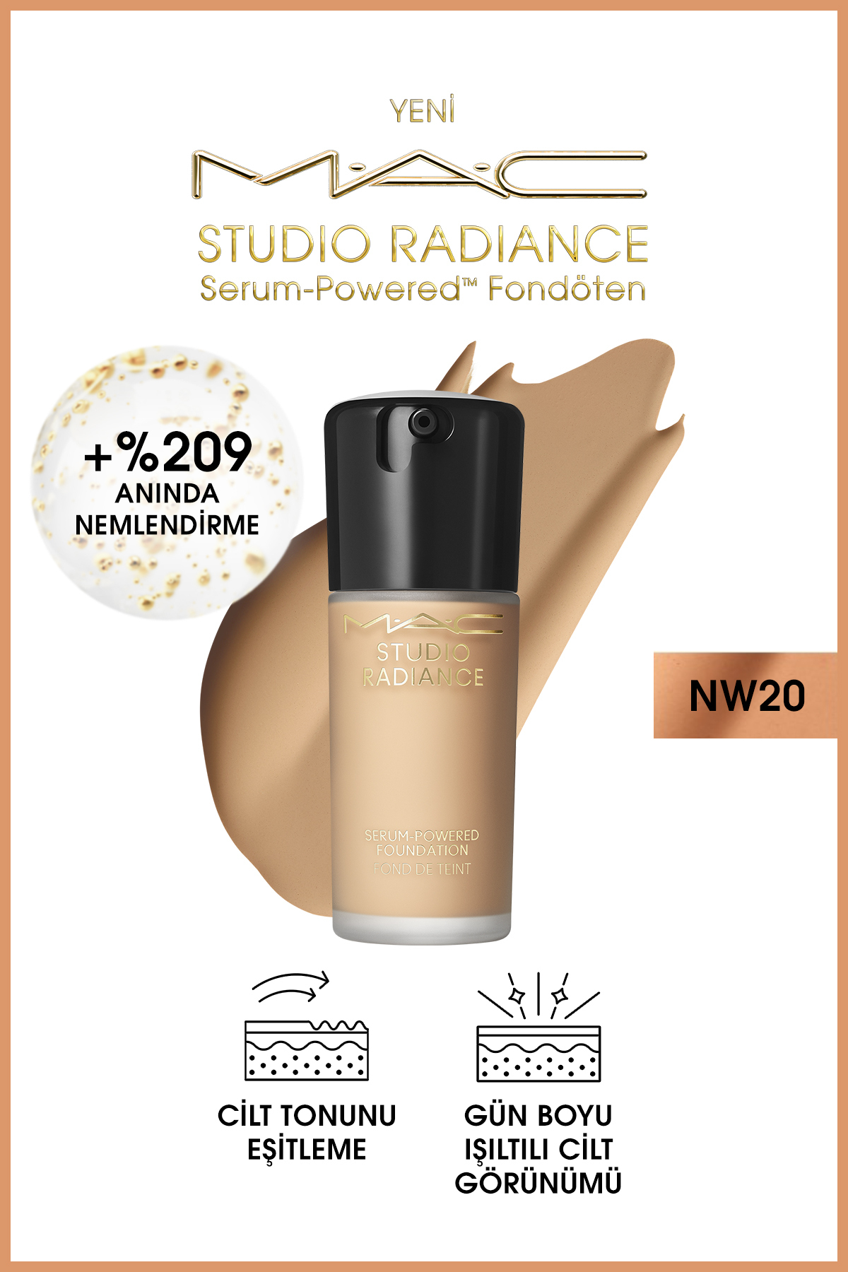 Mac کرم پودر سرمی Studio Radiance حاوی مواد مغذی پوست شماره NW20 حجم 30میل