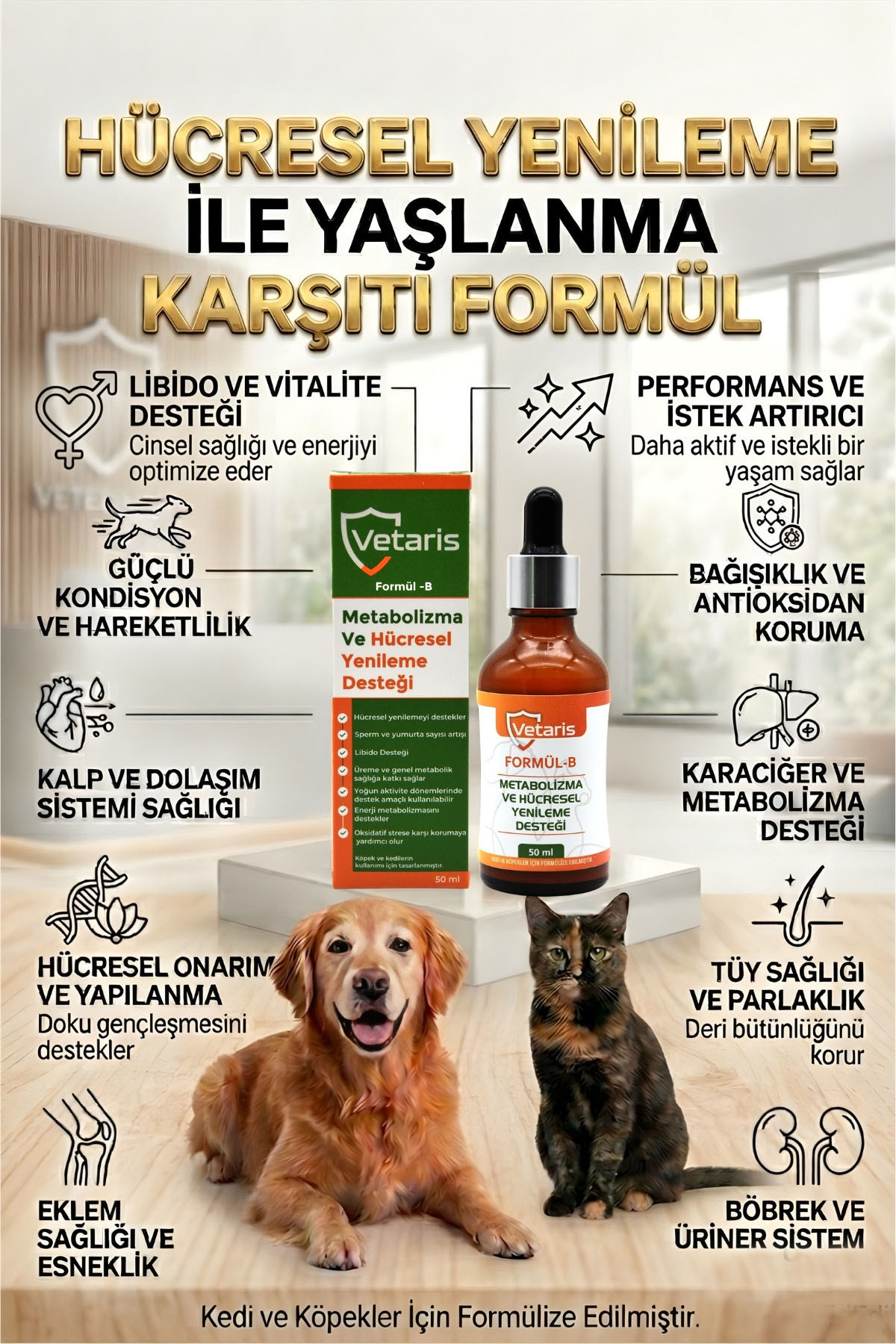 ست مولتی‌ویتامین مایع و اسپری پاک‌کننده پنجه وتاریس Vetaris، Formül-B Premium، ۵۰ و ۱۰۰ میلی‌لیتر