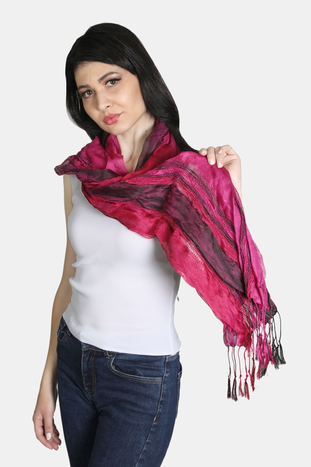 شال زنانه میستیک Mystic، قرمز و سرخابی، مدل MS-235