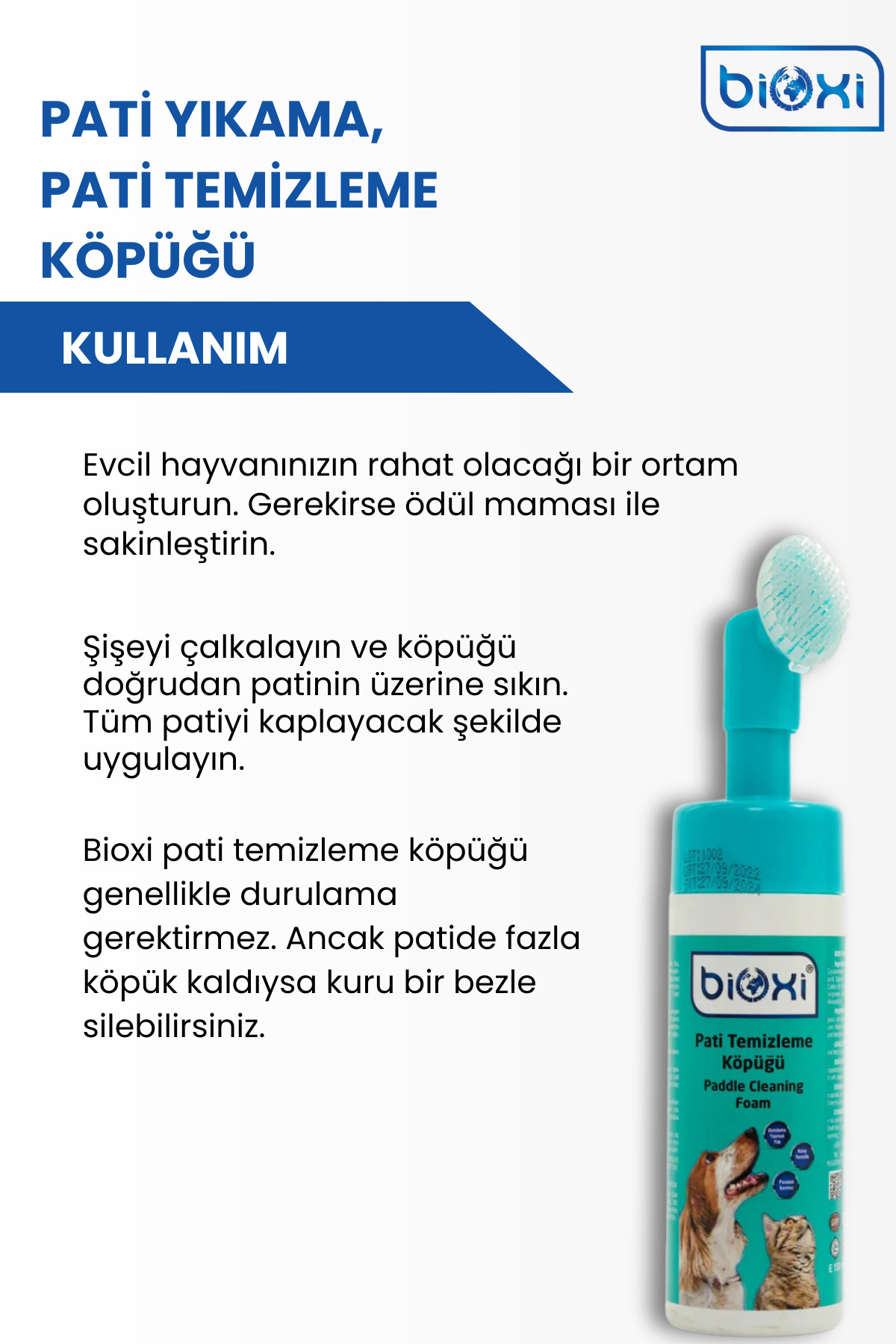 فوم شست‌وشوی پنجه سگ و گربه بایوکسی Bioxi، ۱۵۰ میلی‌لیتر