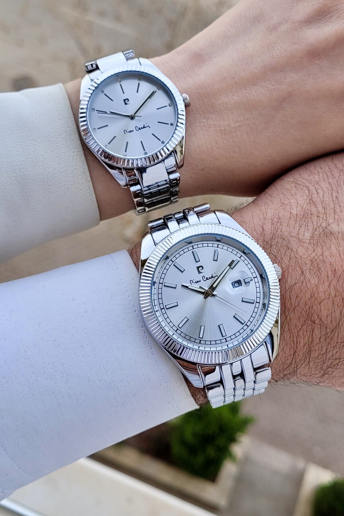 ساعت مچی دونفره عاشق رنگ نقره ای اورجینال Pierre Cardin