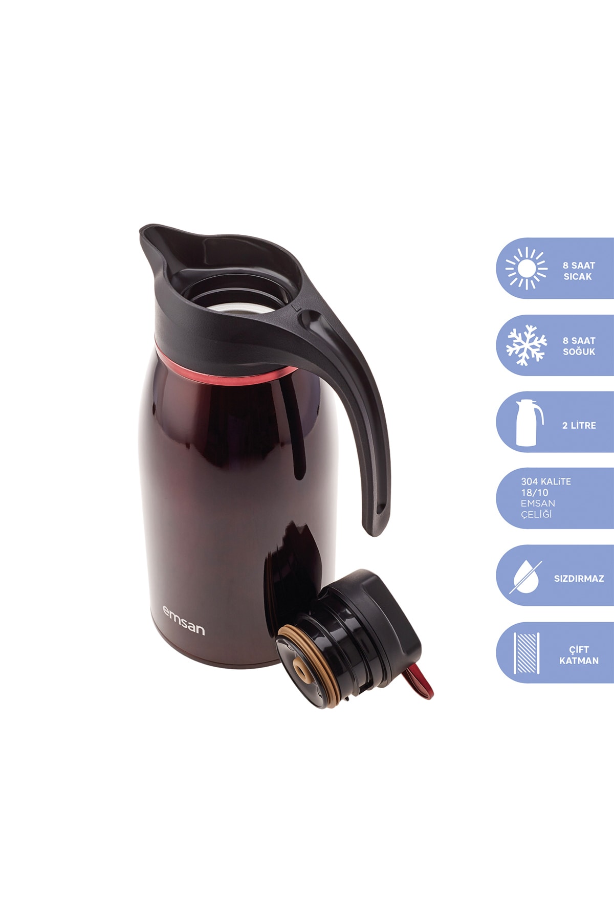 فلاسک قمقمه استیل گاما گرم و سرد به مدت 12 ساعت CLARET RED 2 لیتری اورجینال Emsan