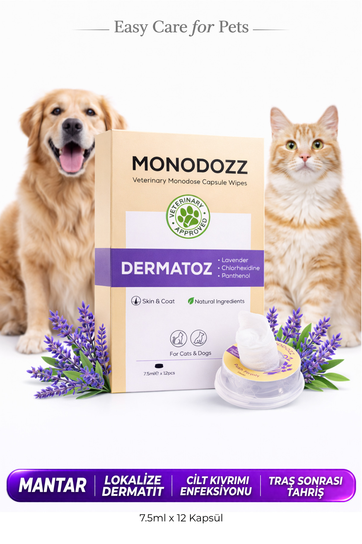 دستمال درموکازمتیک Push Up Capsule Wipes مونودوز MONODOZZ برای گربه و سگ