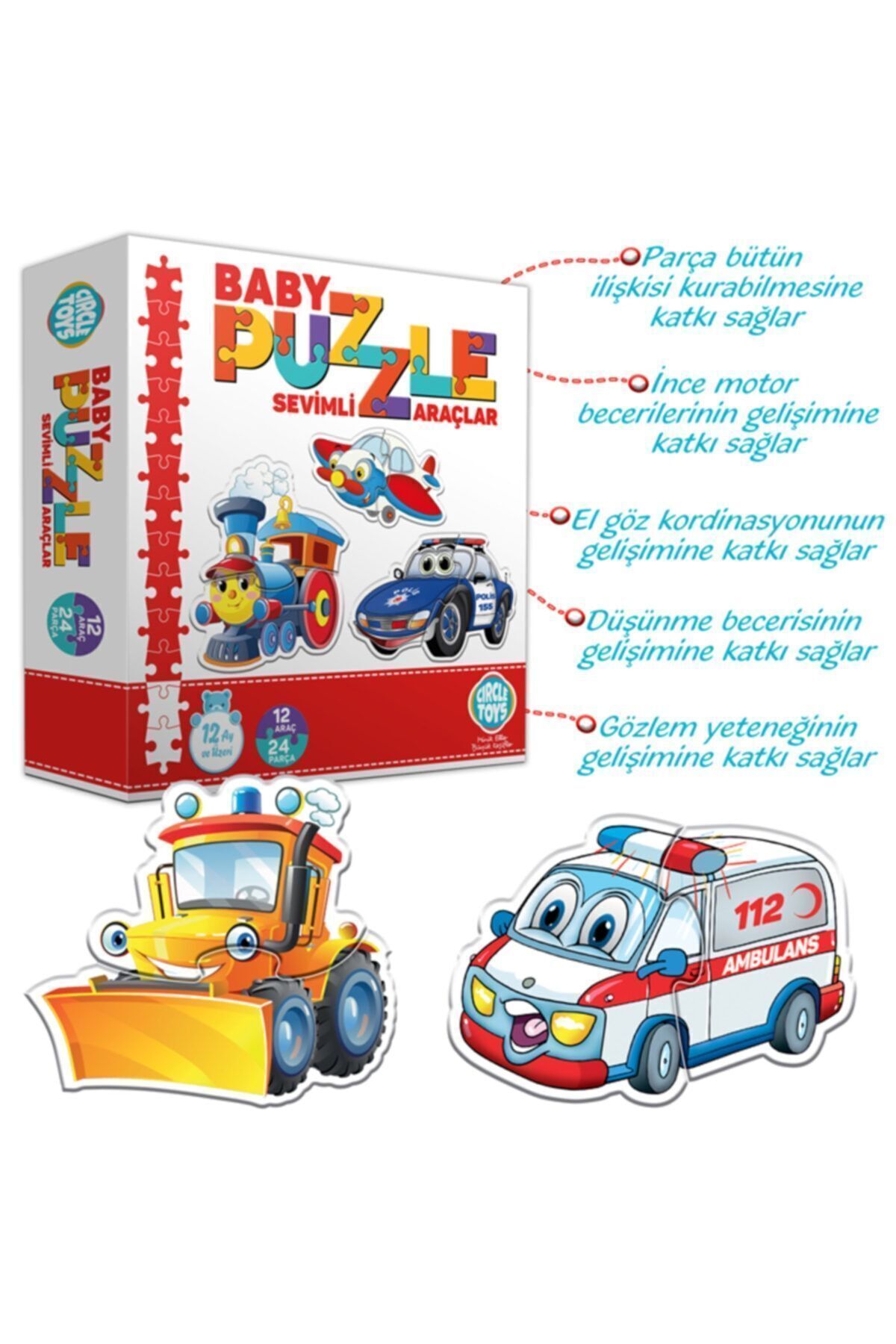 پازل 12 وسایل نقلیه 24 تکه کودک ناز درک مهارت توجه از ترکیه Circle Toys