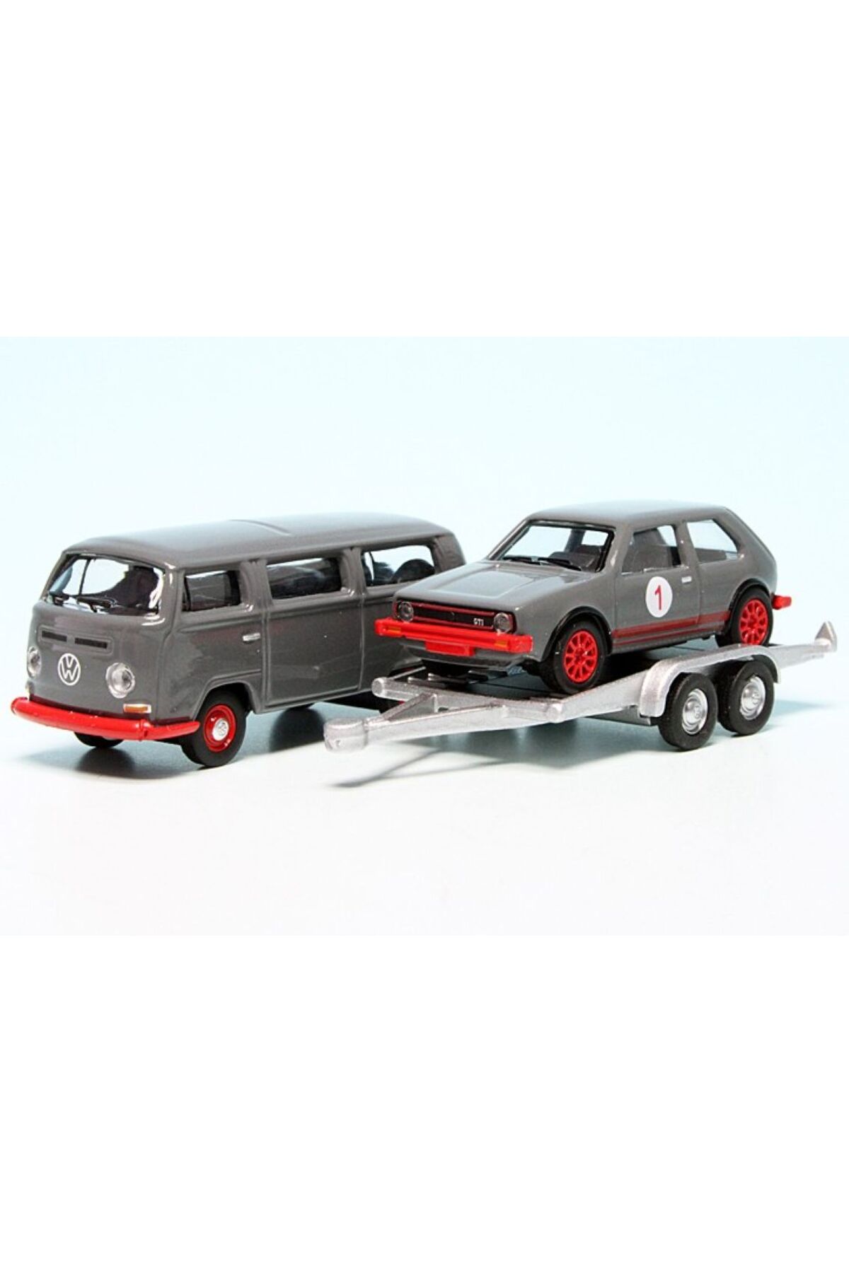 مدل خودرو 1:87 VW T2 MINIBUS 1962 + تریلر GOLF I GTI 87U00067 | ماشین اورجینال Schuco