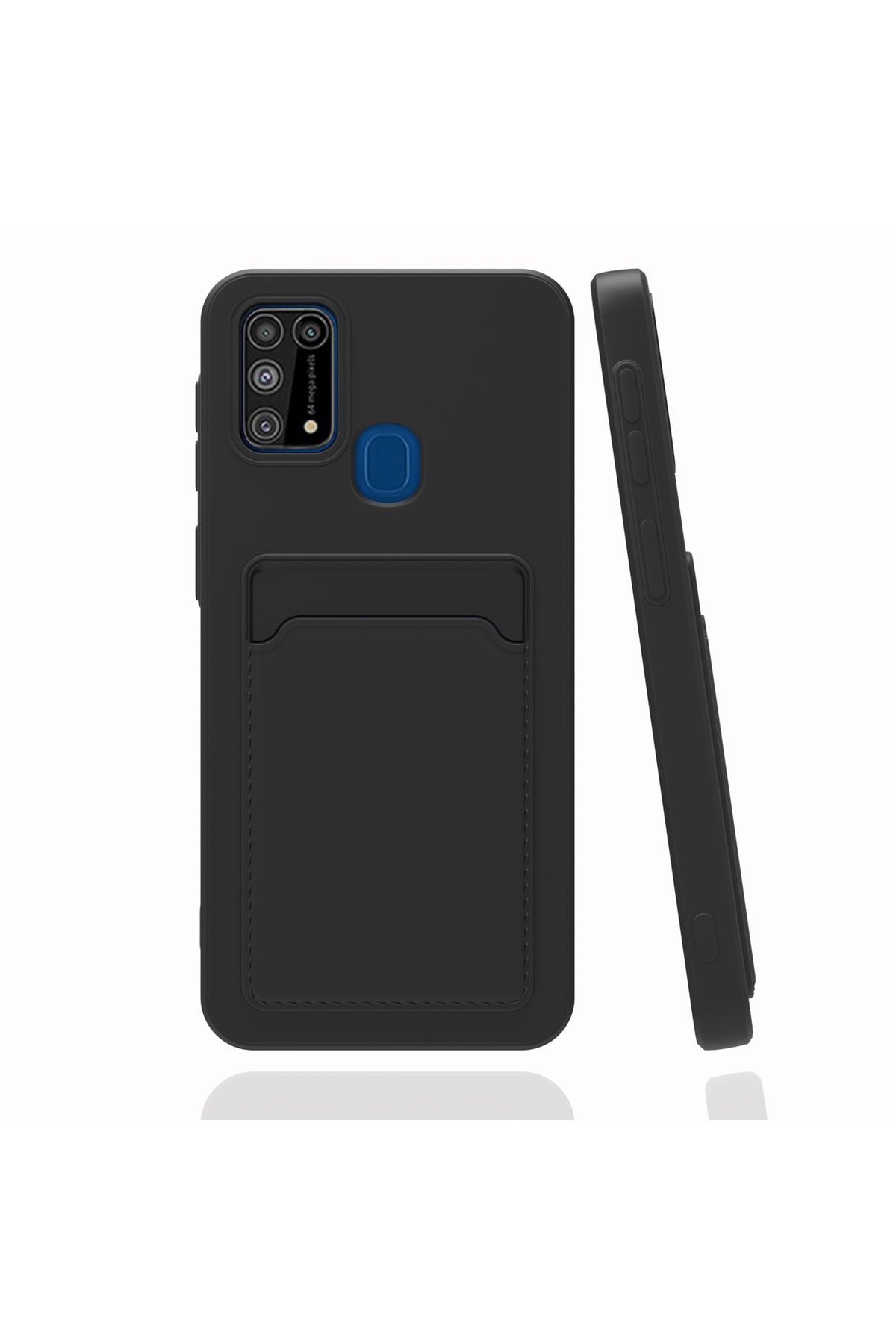 کاور و قاب سیلیکونی مشکی SAMSUNG GALAXY M31 با محافظ دوربین جای کارت کیف پول دکمه های قرمز سازگار فیبکس Fibaks