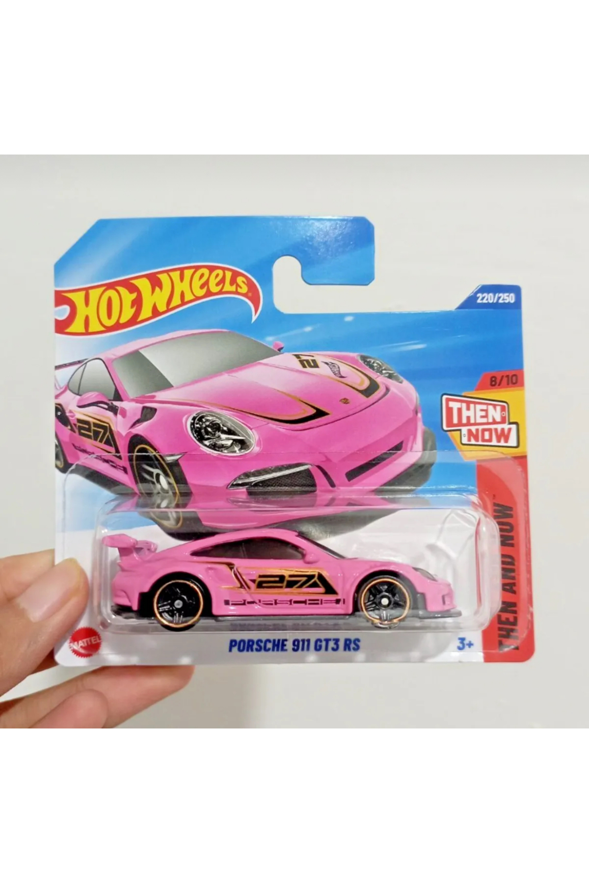 ماشین اسباب بازی 2025 CASE L PORSCHE 911 GT3 RS PINK در آن زمان و اکنون کارت کوتاه از ترکیه HOT WHEELS
