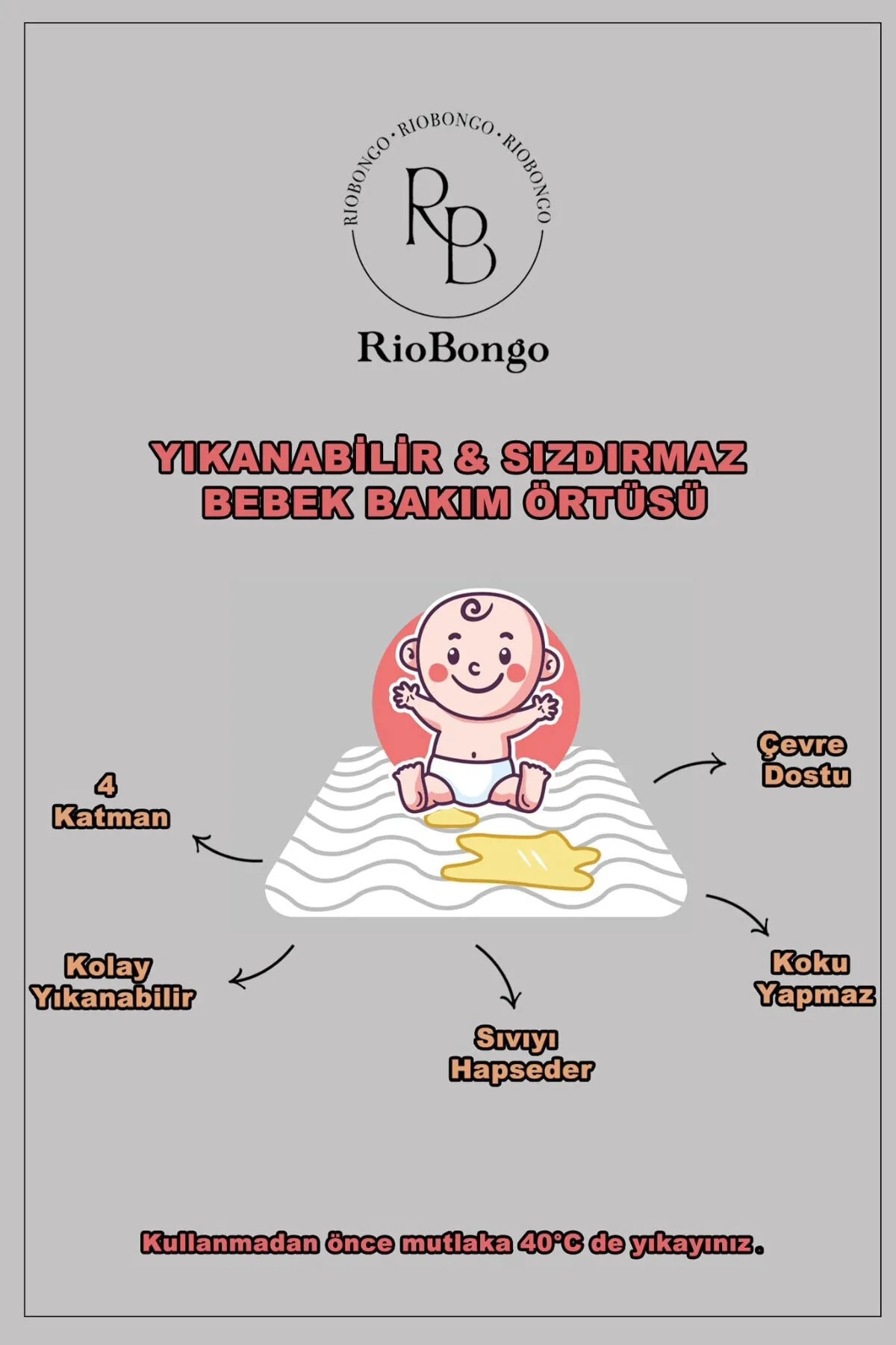 زیرانداز تعویض پوشک قابل شست‌وشو و ضدنشت ریوبونگو Riobongo، ۷۵×۱۰۵ سانتی‌متر