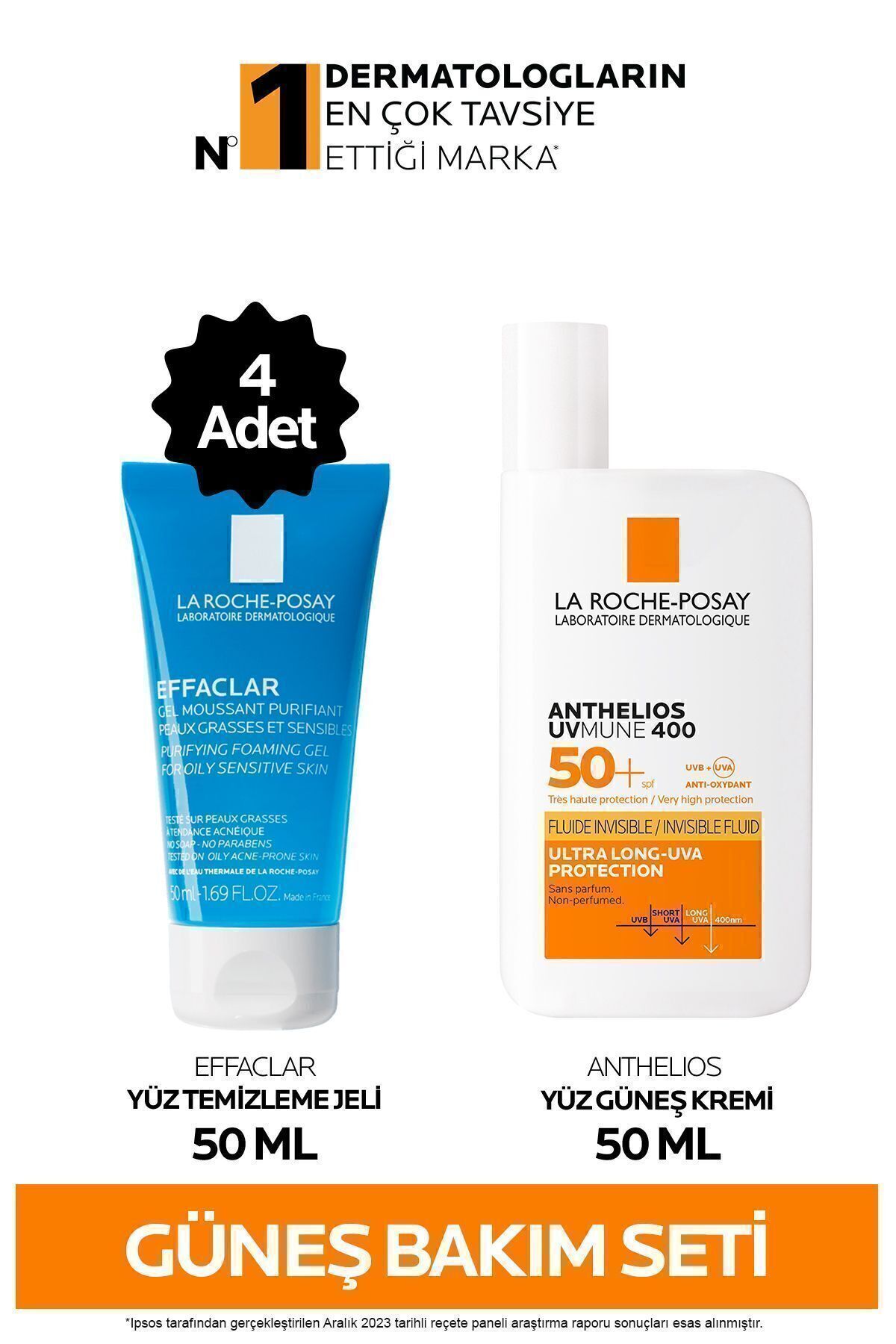 ست مراقبت پوست مجموعه از آفتاب: ژل تمیز کننده صورت کاربردی X4 50ML &amp; ANTHELIOS SPF50+ کرم خورشید La Roche Posay