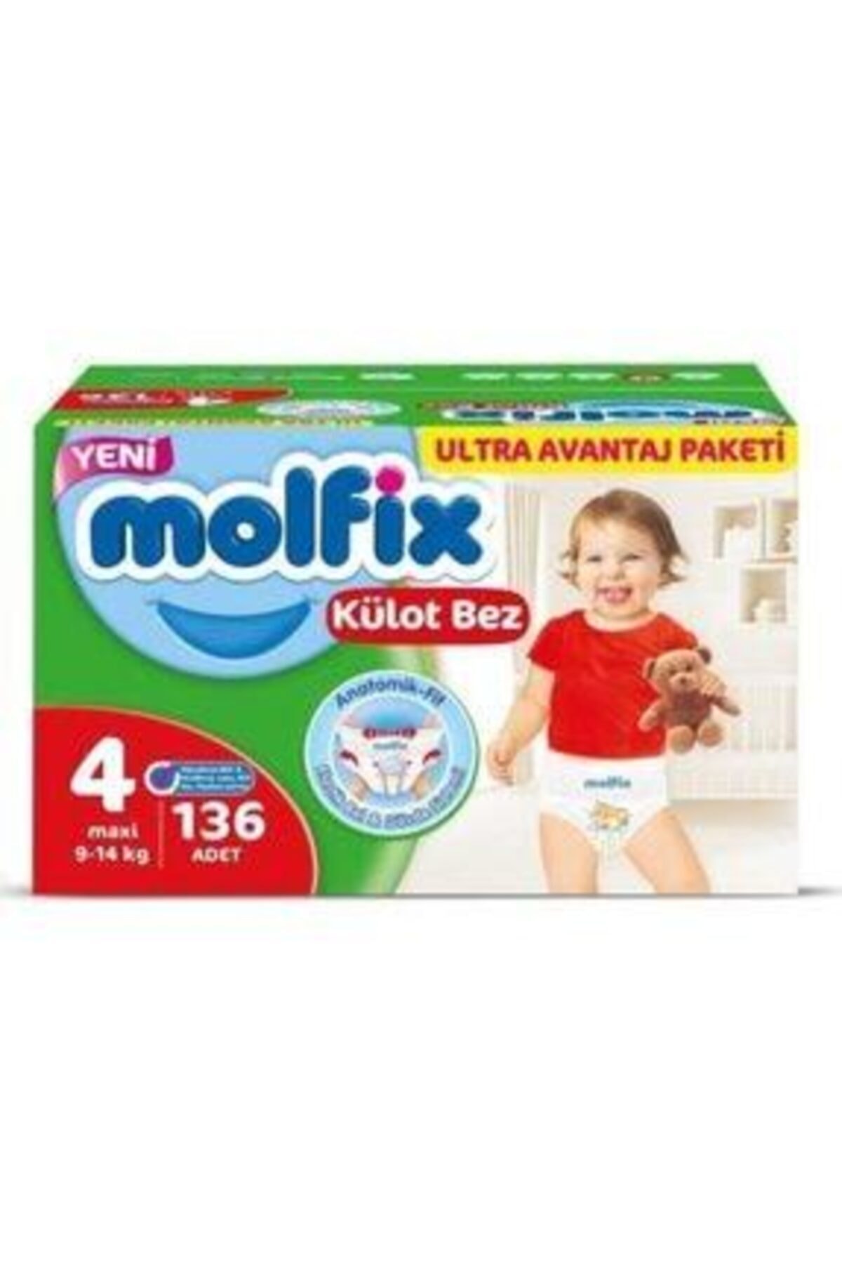 پوشک بچه شورتی سایز 4 136 عدد جعبه بسته بندی ULTRA ADVANTAGE اورجینال Molfix
