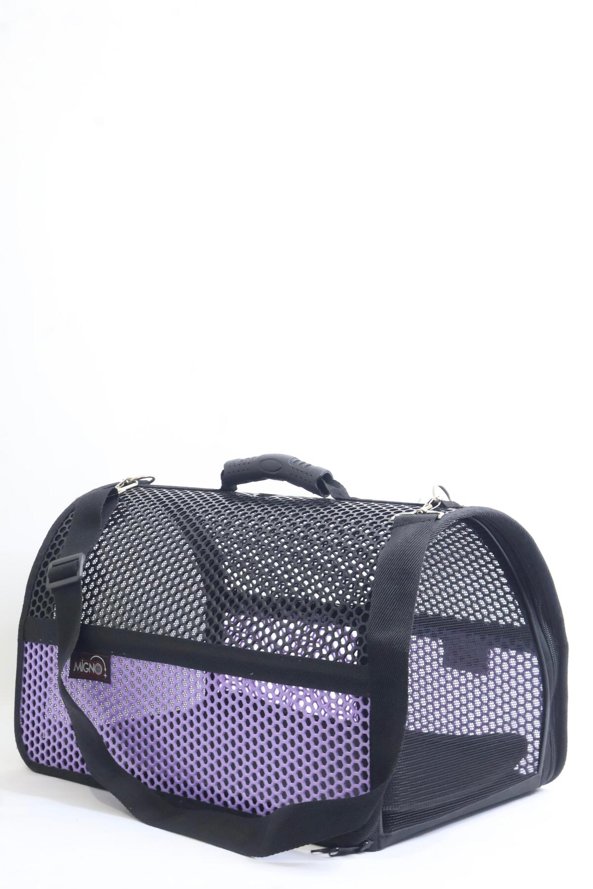 کیف دوشی حمل گربه و سگ توری میگنو Migno FLYBAG Voyager، بنفش-مشکی، مدل VOY019
