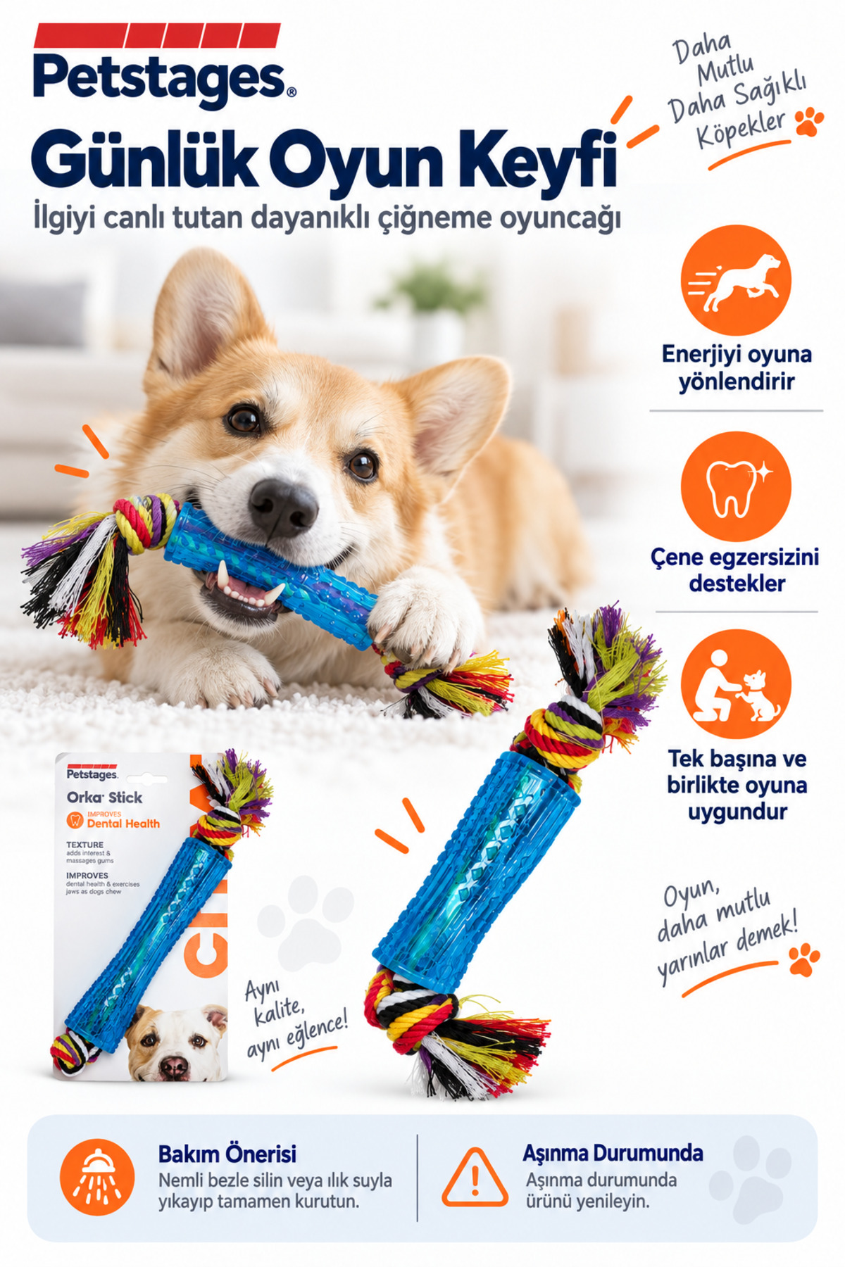 اسباب‌بازی جویدنی سگ پت‌استیجز PetStages Orka Stick، مدل KO.59044، آبی
