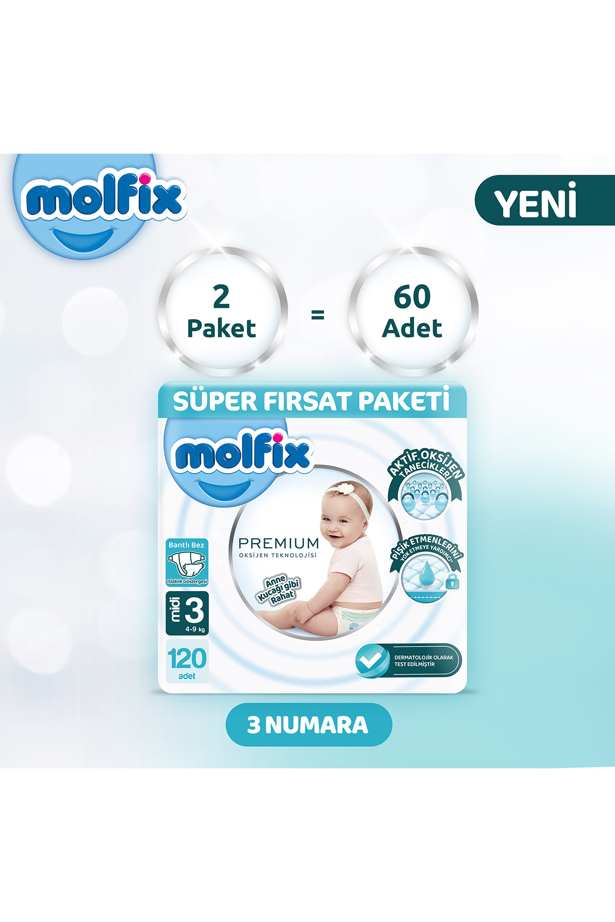 پوشک بچه پکیج سوپر دیل پرمیوم 3 سایز 120 عدد اورجینال Molfix
