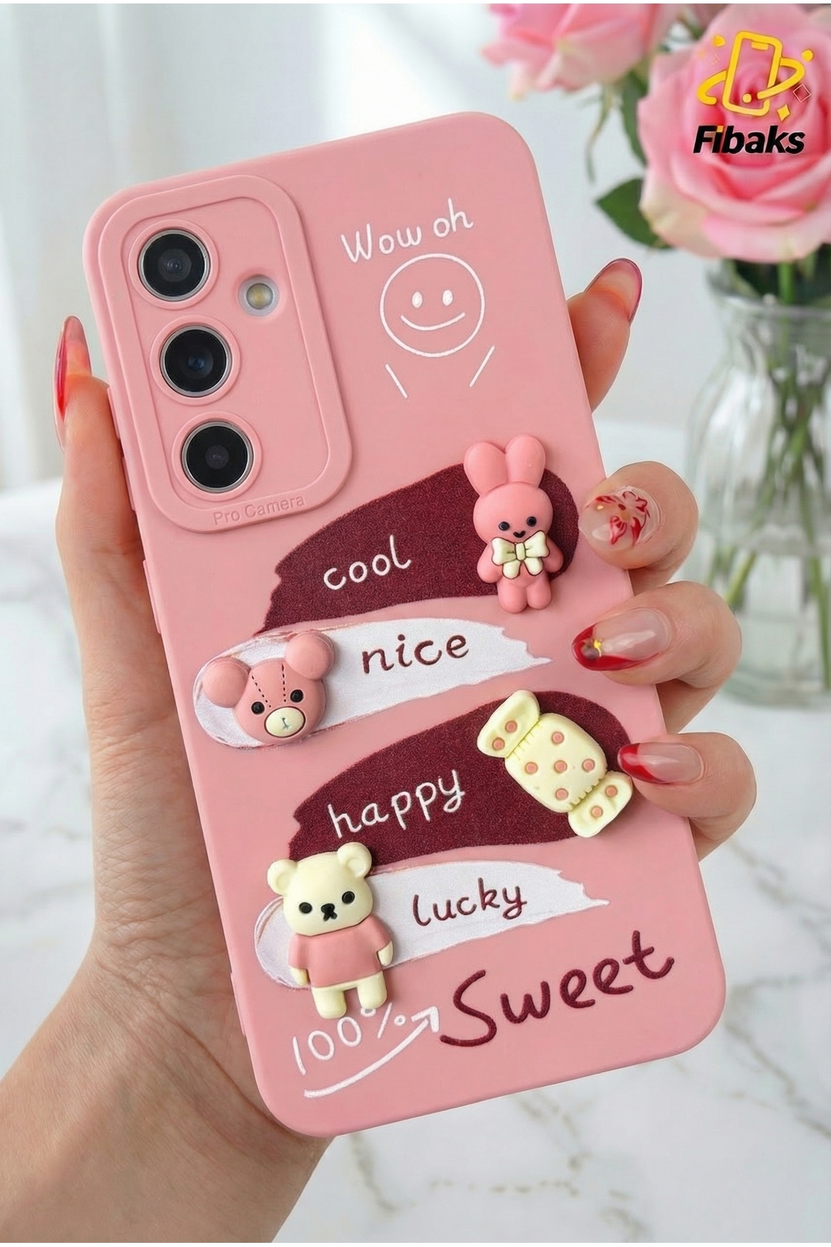 کاور و قاب سازگار با گلکسی S20 FE طراحی محافظ دوربین طرحدار پوشش سیلیکونی نرم RABBIT PINK فیبکس Fibaks