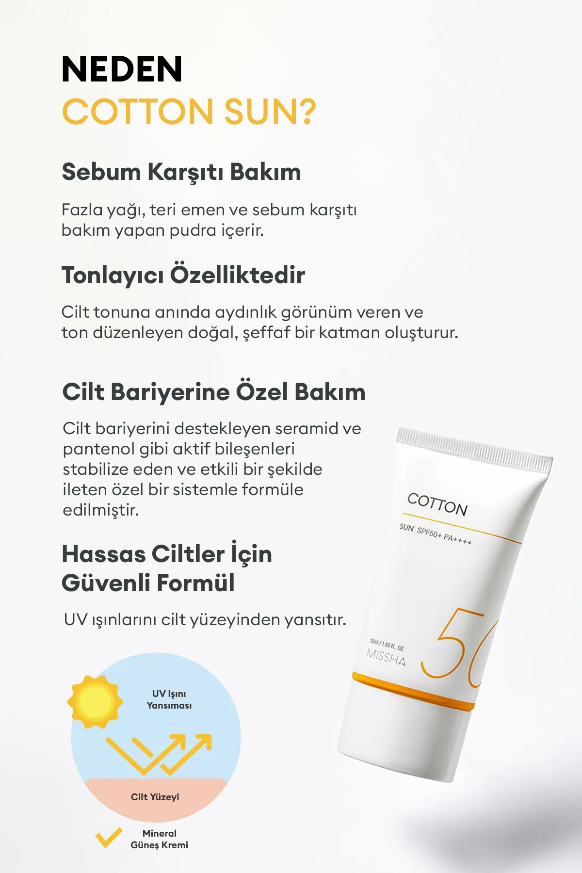 ضدآفتاب مات فینیش Cotton Sun Spf50برای پوست های مستعد چربي میشا Missha