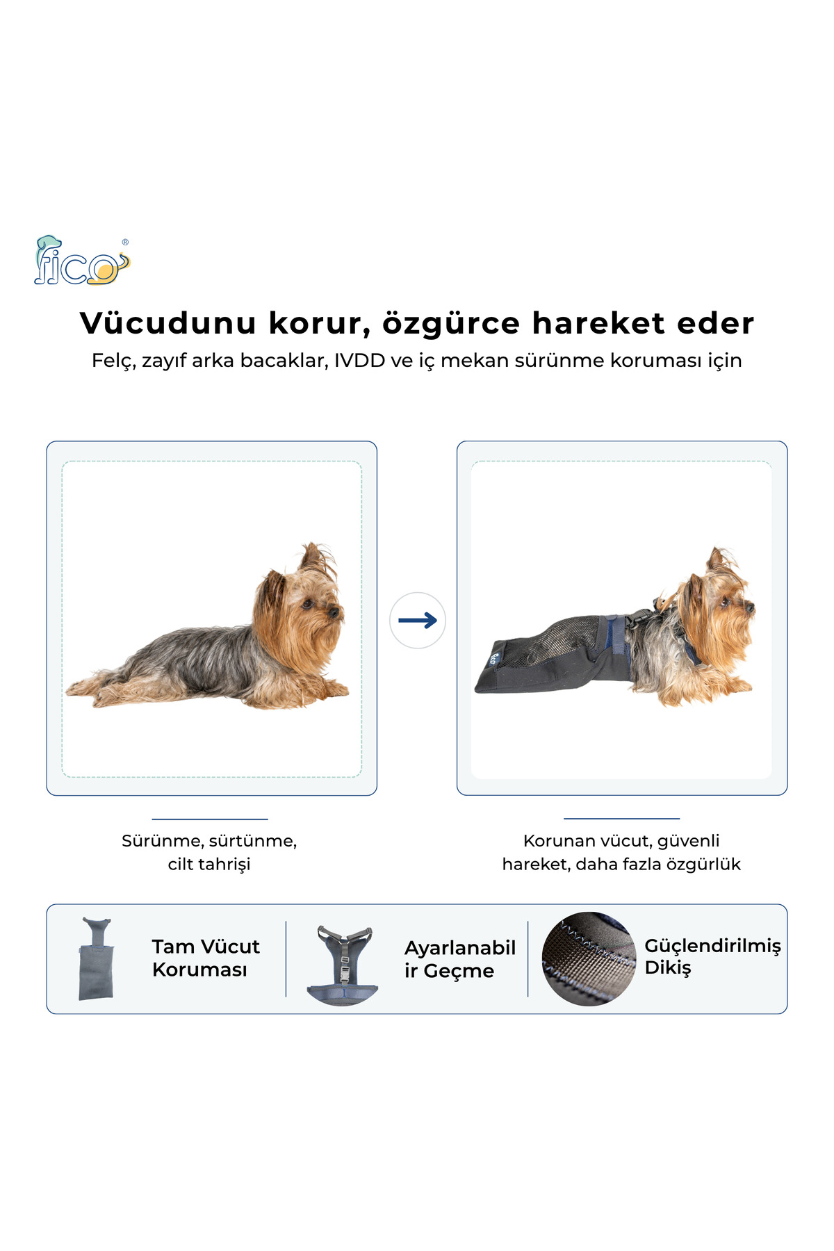 کیسه کشیدنی محافظ بدن سگ‌های دچار فلج، سرمه‌ای، فیکو پتس Fico pets