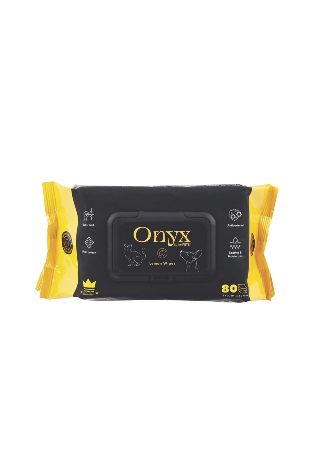 دستمال مرطوب پاک‌کننده گربه و سگ ام‌پتس M-PETS ONYX با رایحه لیمو، ۸۰ عددی