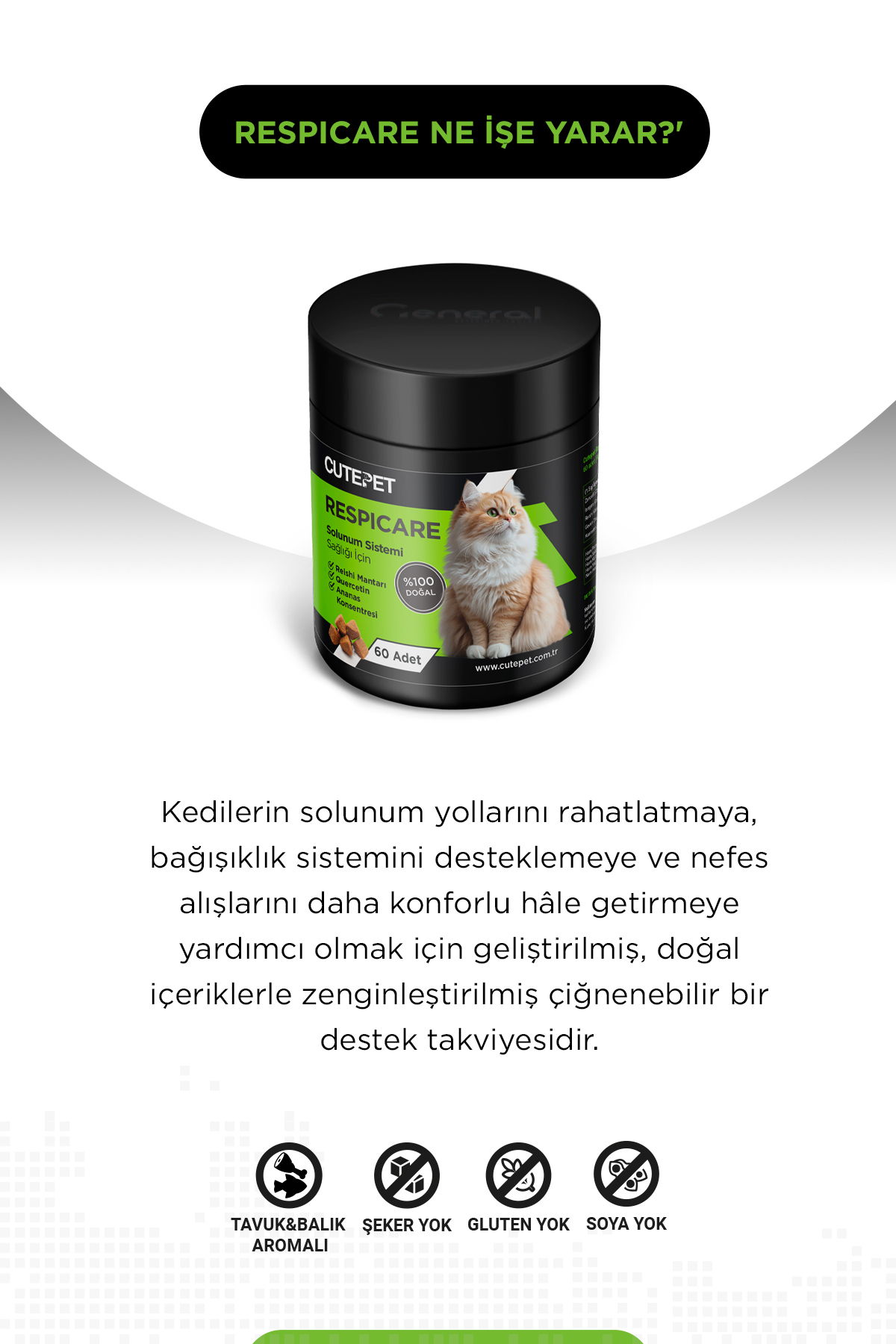 بسته مکمل گربه برای حمایت تنفسی و ایمنی کیوت‌پت CutePet، مدل Cute-0024