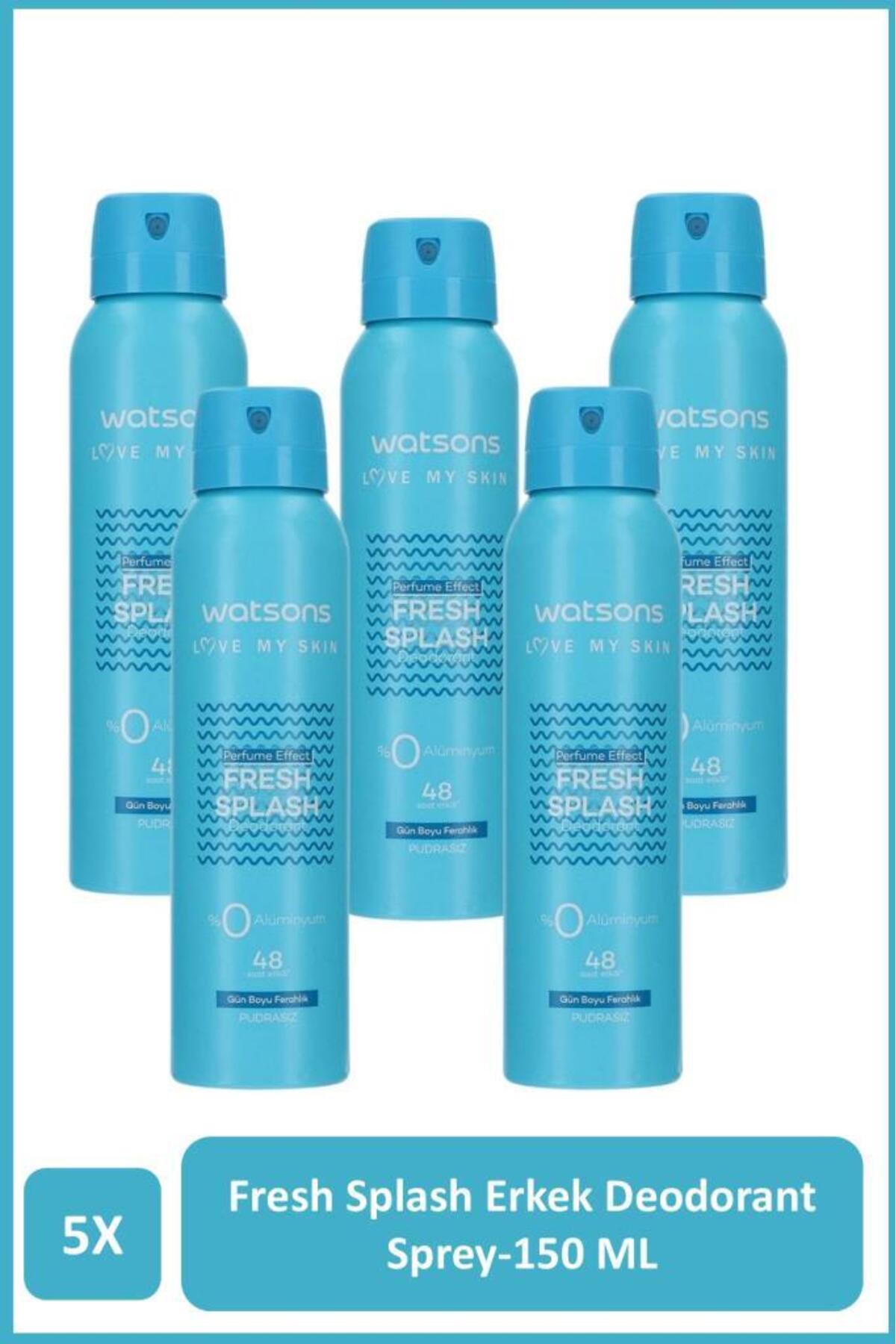 اسپری دئودورانت مردانه واتسونز Watsons Fresh Splash، بدون پودر، ۵ عددی ۱۵۰ میلی‌لیتری