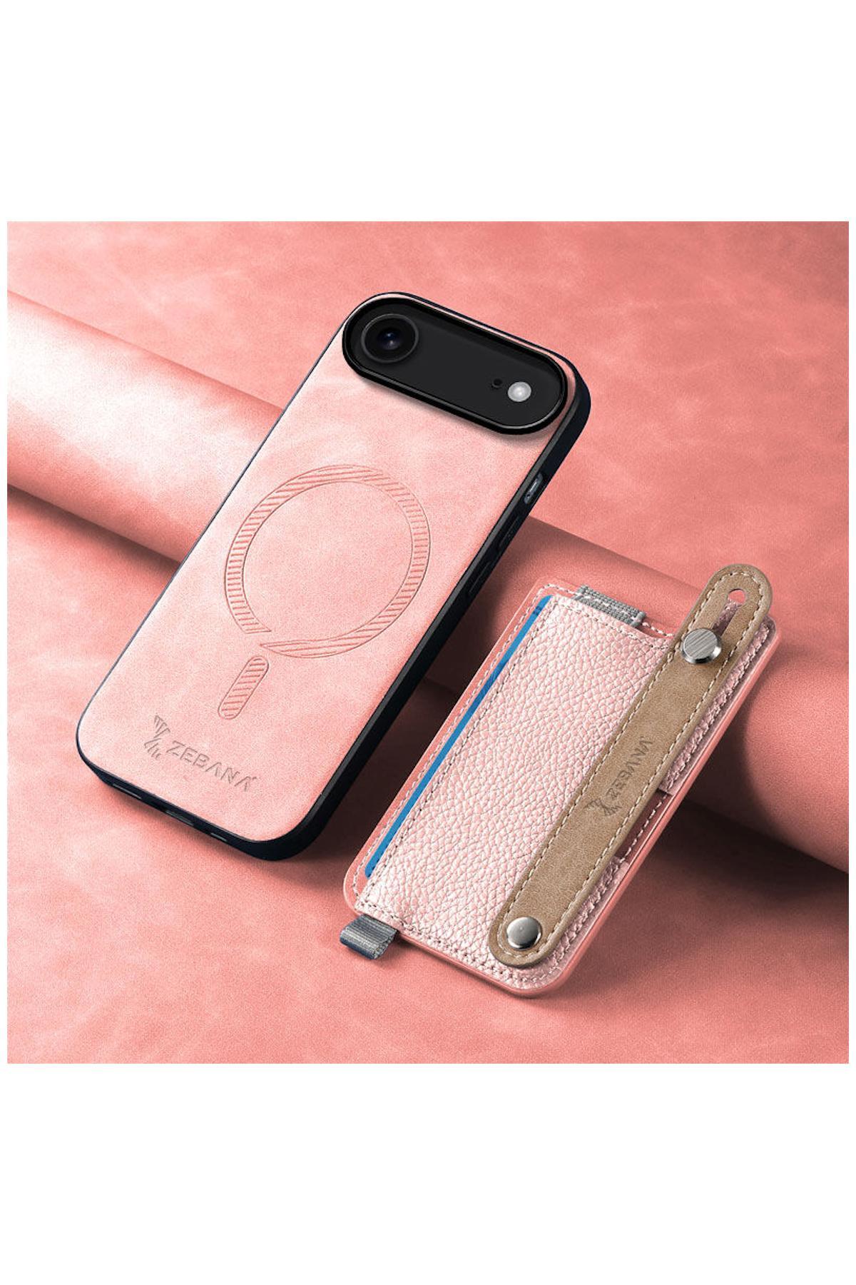 کاور و قاب APPLE IPHONE 17 AIR COMPATIBLE CASE 2IN1 بهترین چرمی با جای کارت صورتی اورجینال Zebana