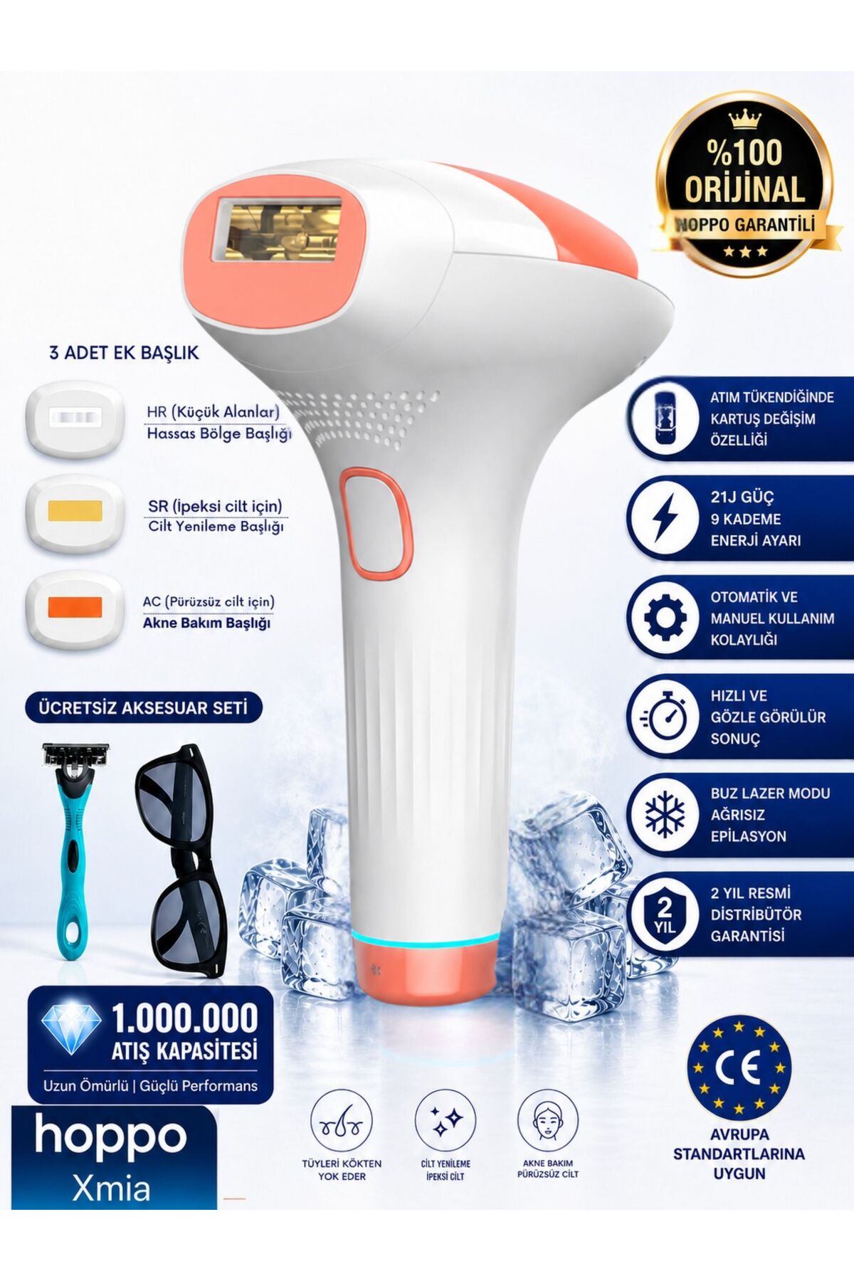 دستگاه IPL لیزر اپیلاسیون Hoppo XMIA با ۹۹۹۹۹۹ شات و ۹ سطح شدت