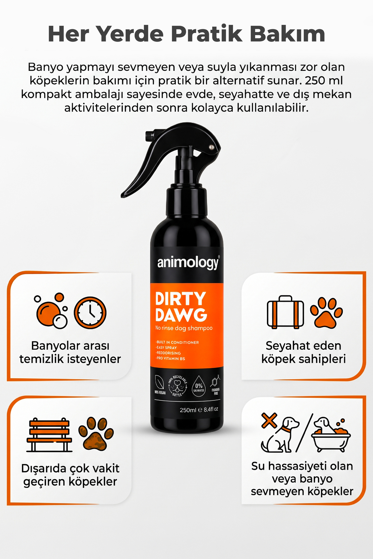 شامپوی اسپری سگ انیمولوجی Animology Dirty Dawg، بدون نیاز به آبکشی، ۲۵۰ میلی‌لیتر