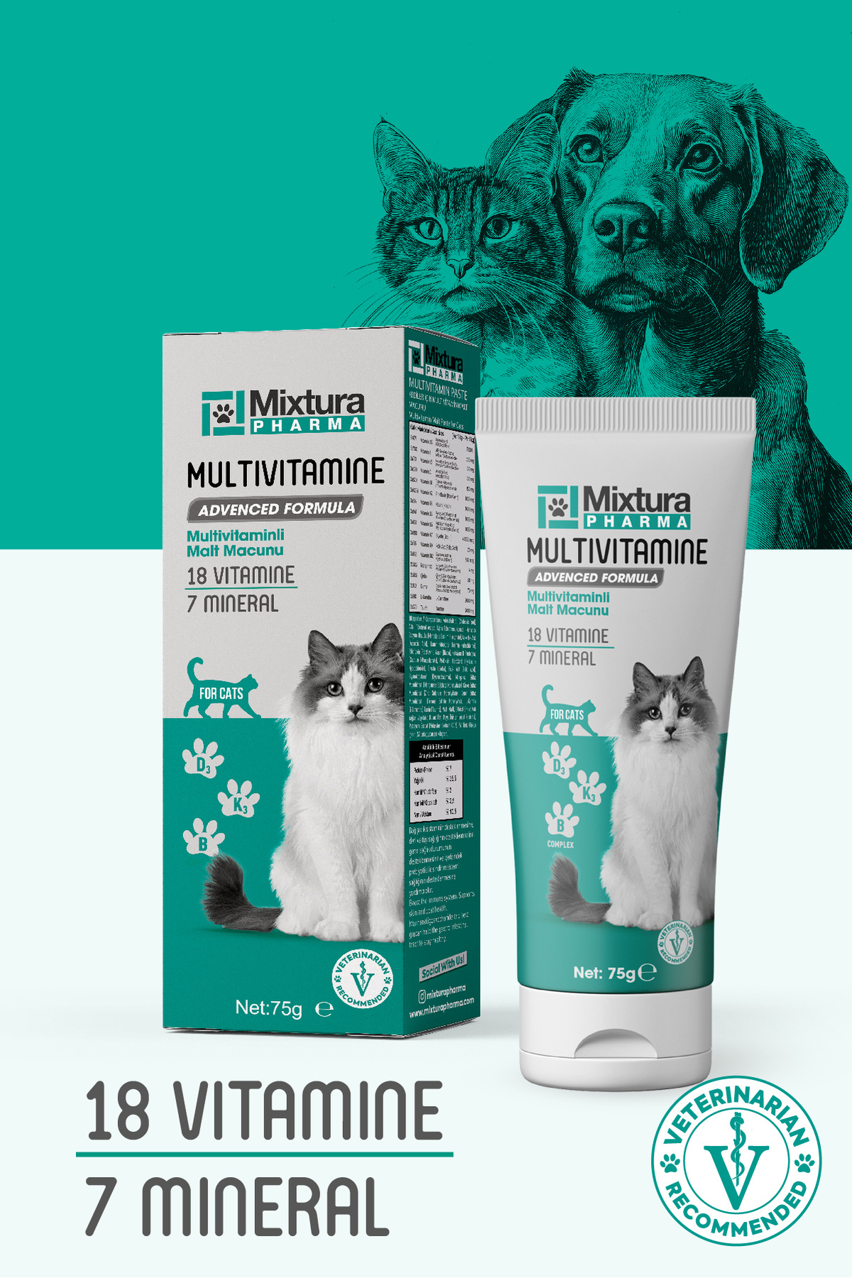 خمیر مالت مولتی‌ویتامینه سگ و گربه میکسچورا فارما Mixtura Pharma