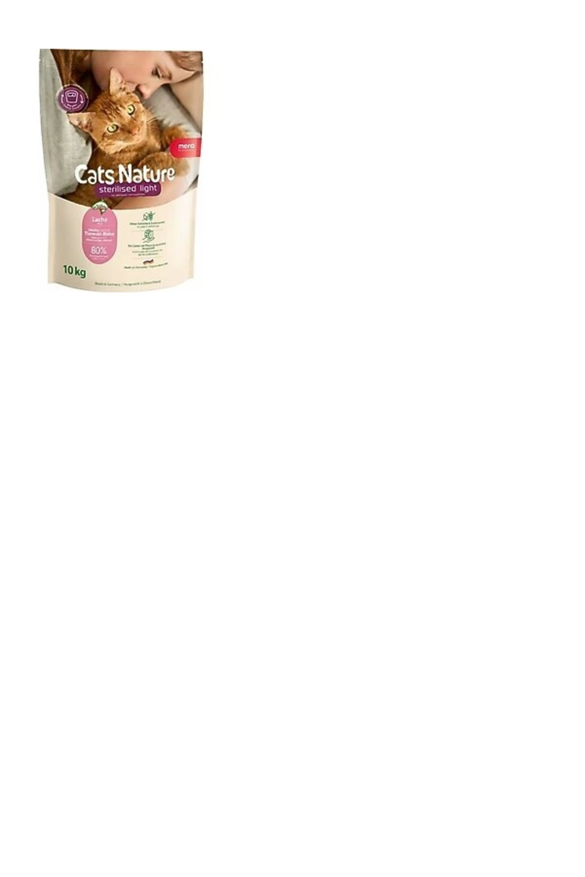 غذای خشک گربه مرا Mera The Petfood Family Mera Cats Nature Sterilised & Light بدون غلات با سالمون، ۱۰ کیلوگرم