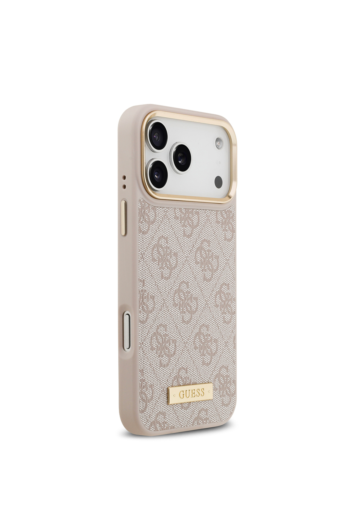 کاور و قاب سازگار IPHONE 17 PRO MAX دارای مجوز M SAFE 4G با طرح PU فلزی لوگوی کلاسیک صورتی اورجینال Guess