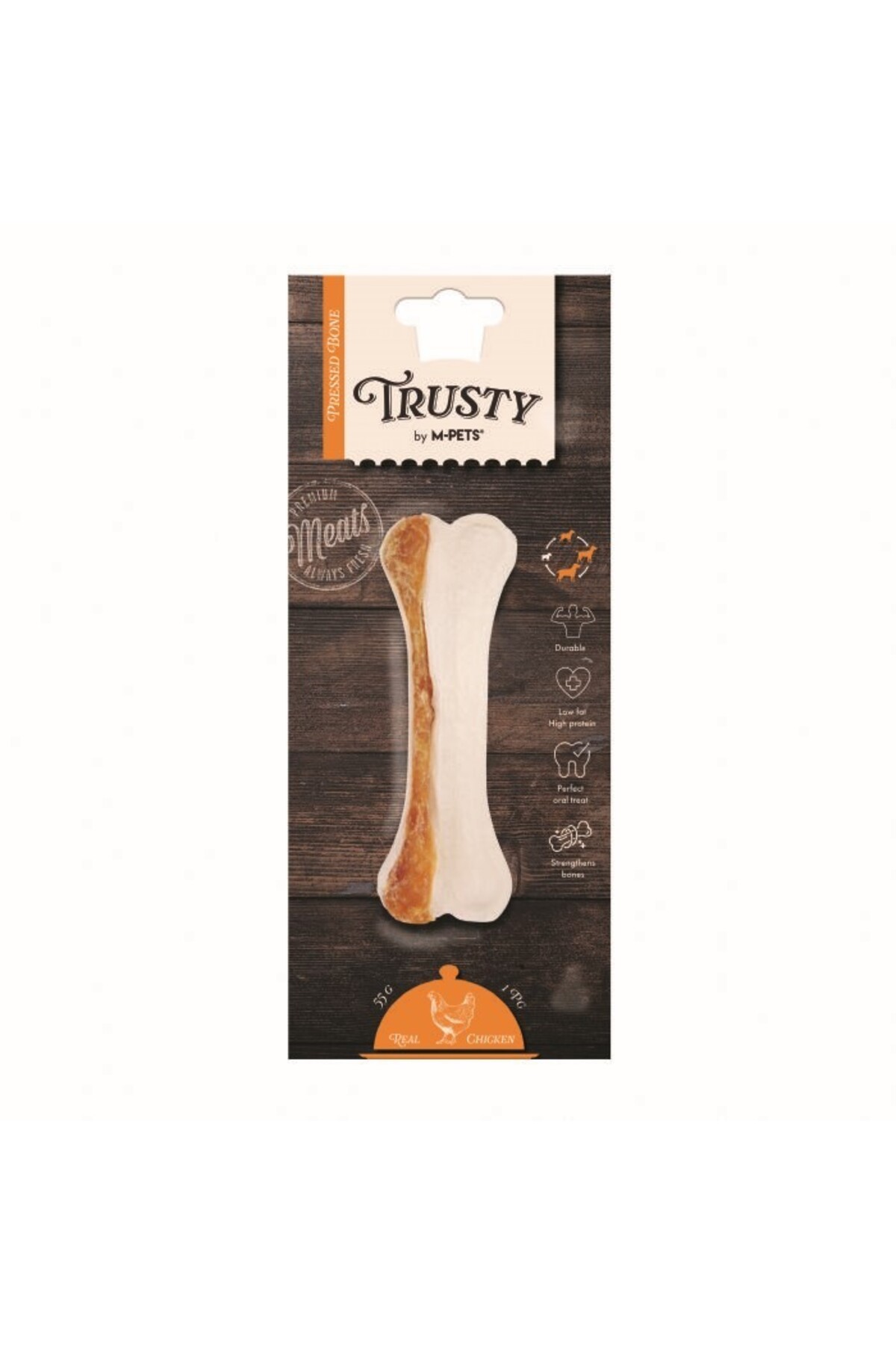استخوان جویدنی سگ ام‌پتس M-PETS، سری Trusty Chicken Press، ۵۵ گرم، ۱۲٫۷ سانتی‌متر