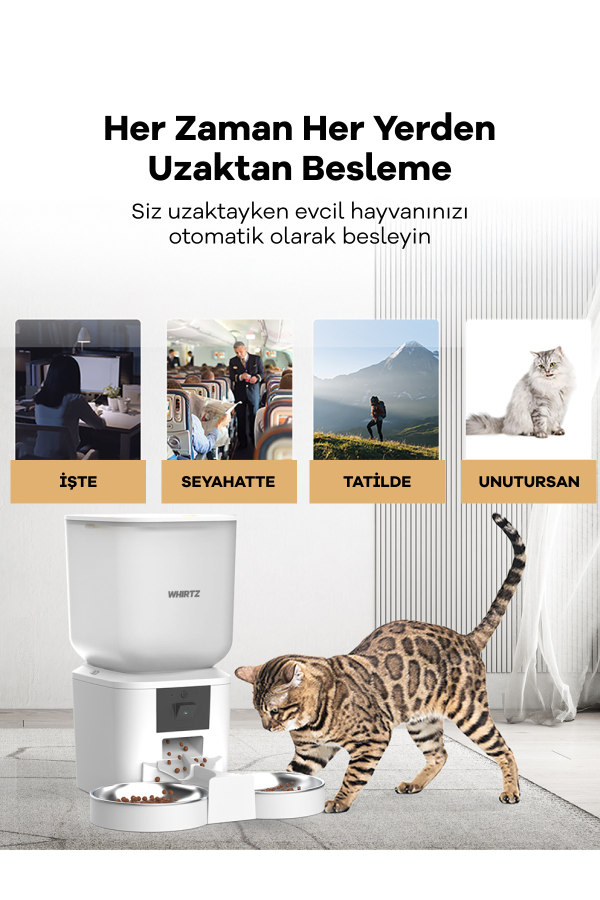 خوراک‌ریز خودکار حیوانات خانگی ویرتز Whirtz WR-PT-1001، ۷ لیتری، دوربین‌دار و دارای کنترل صدا
