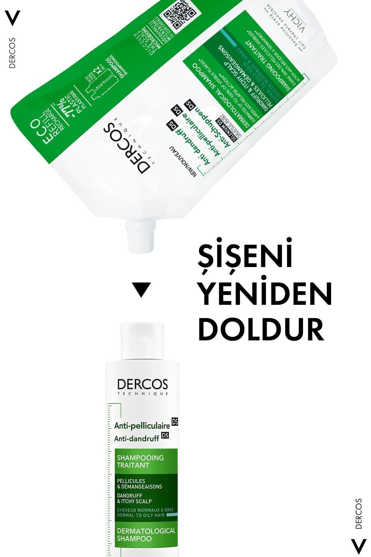 شامپو ضد شوره سر Anti-Dandruff Dercos موهای معمولی و چرب 500میل ویشی Vichy