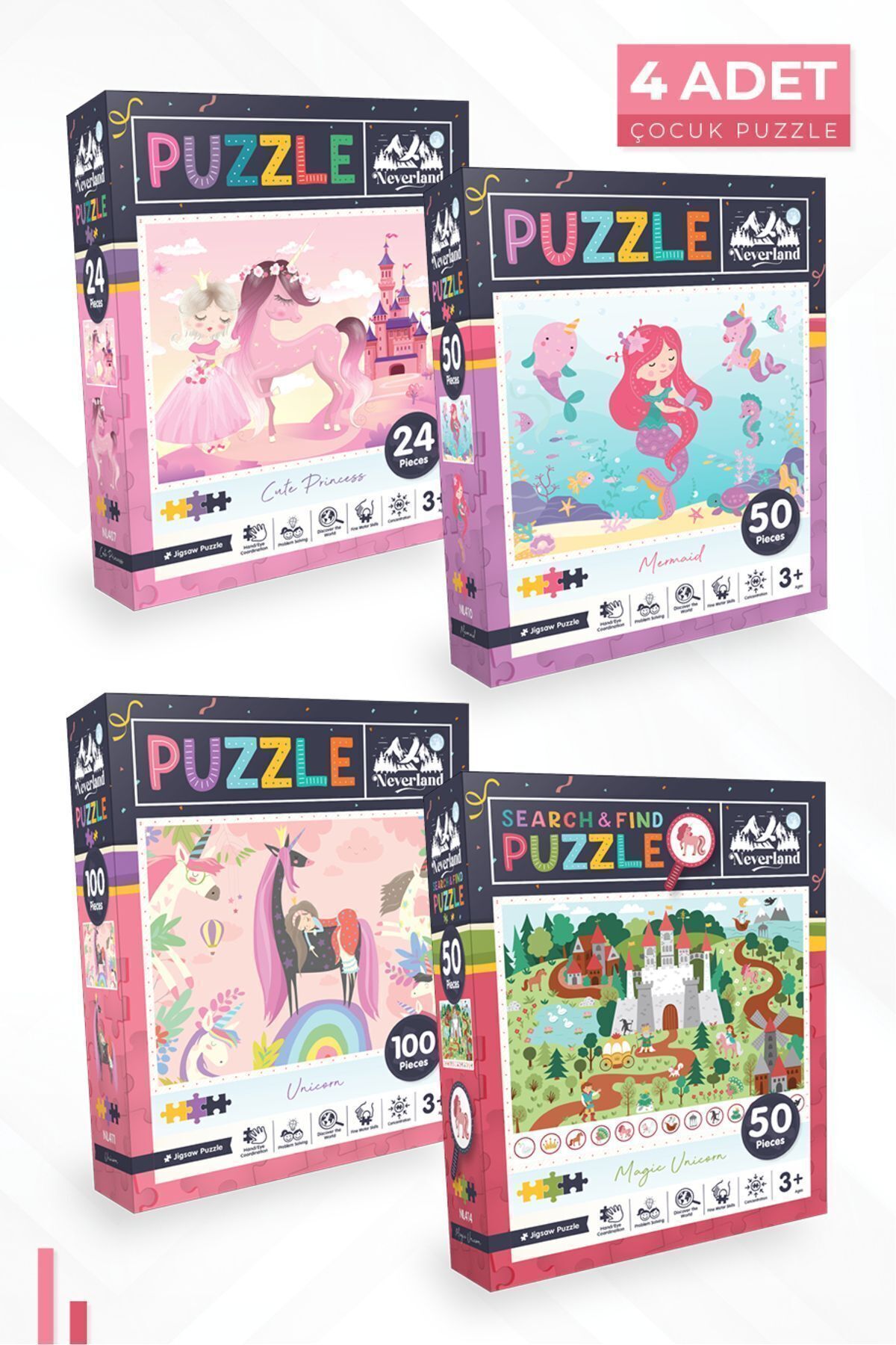 پازل ها و یاپبوزهای کودک دخترانه پسرانه بچگانه 4 قطعه 24 P. شاهزاده خانم ناز 50 P.DENIZ GIRL 100 UNICORN MAGIC Neverland