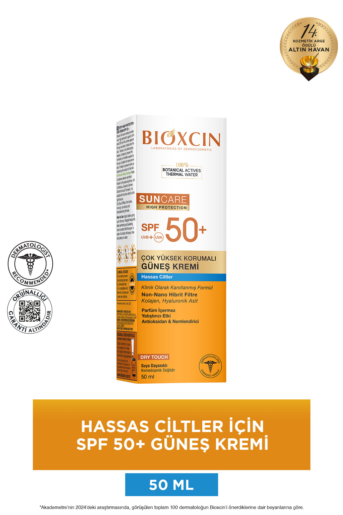 کرم ضد آفتاب صورت با محافظت بسیار بالا برای پوست های حساس 50 SPF میل لمس خشک مات Bioxcin